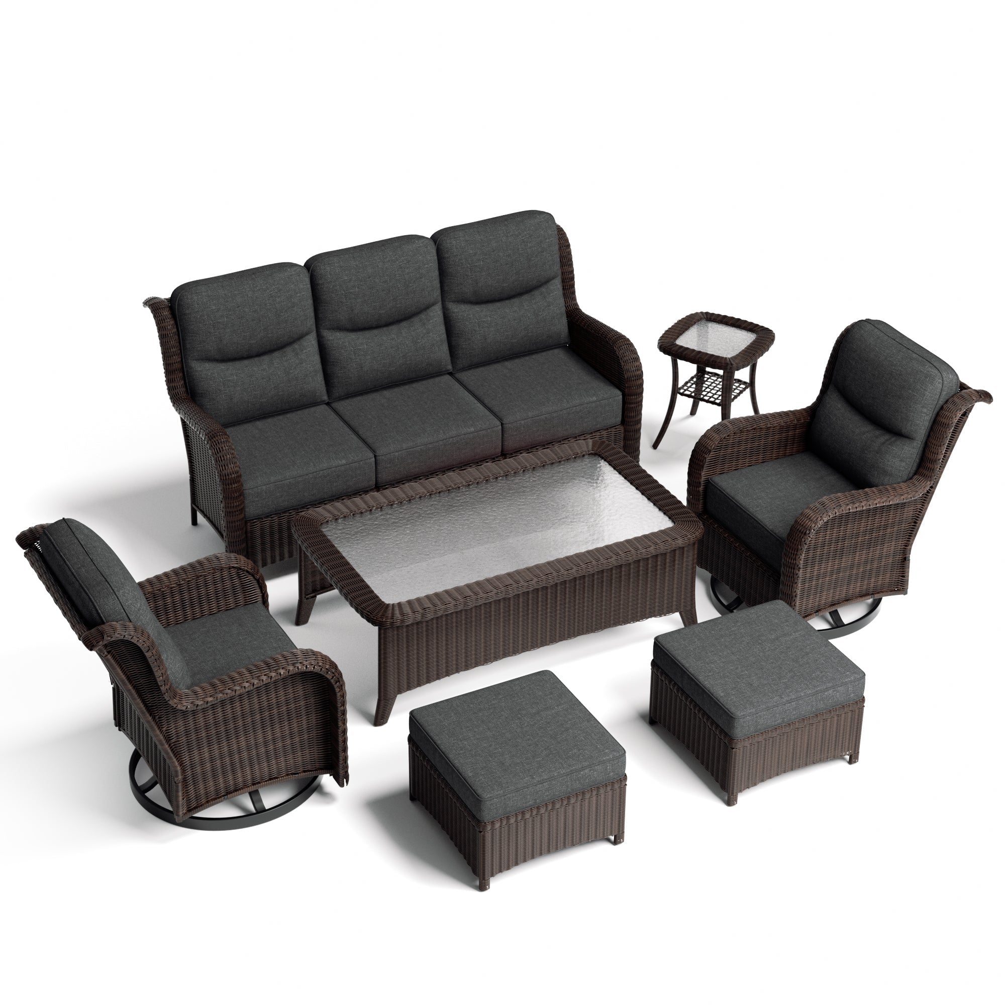 【Extra $300 OFF | CODE: BF300】Ardenelle Luxury 7 Piece Patio Wicker Sofa Set With Ottomans, Tables And Covers