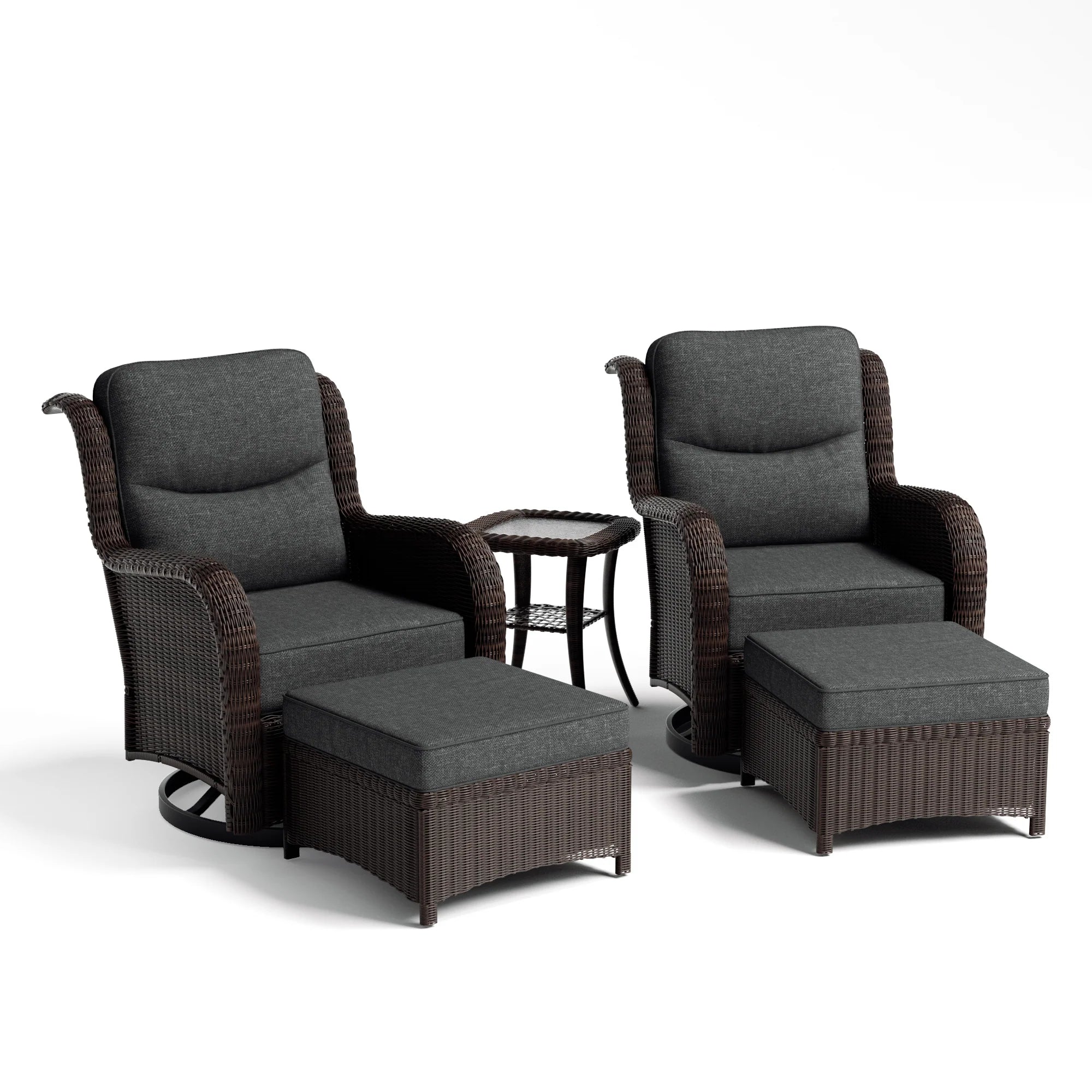 Ardenelle Luxury 5 Piece Patio Wicker Conversation Set With Ottomans And Covers