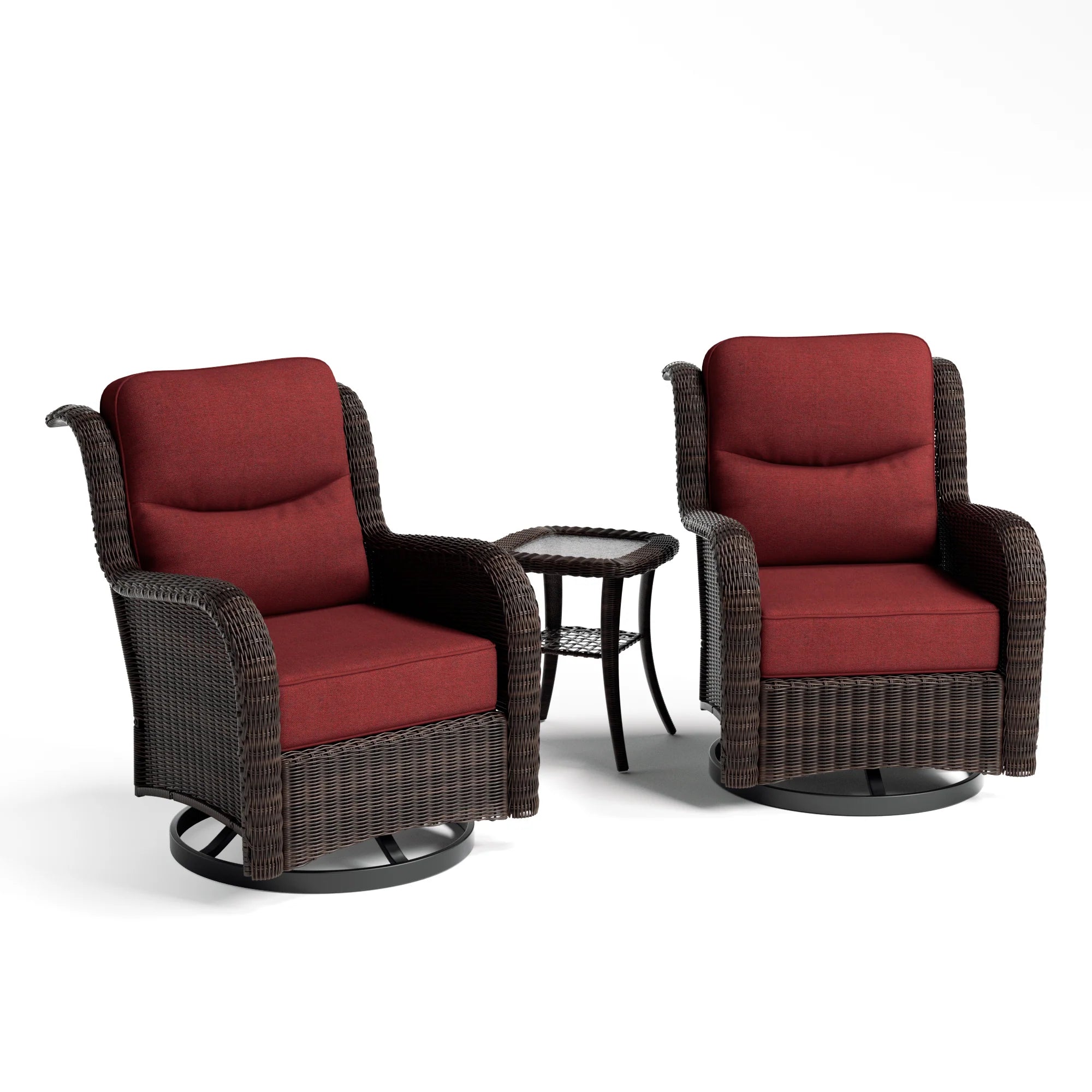 Ardenelle Luxury 3 Piece Patio Wicker Conversation Set With Side Table And Covers