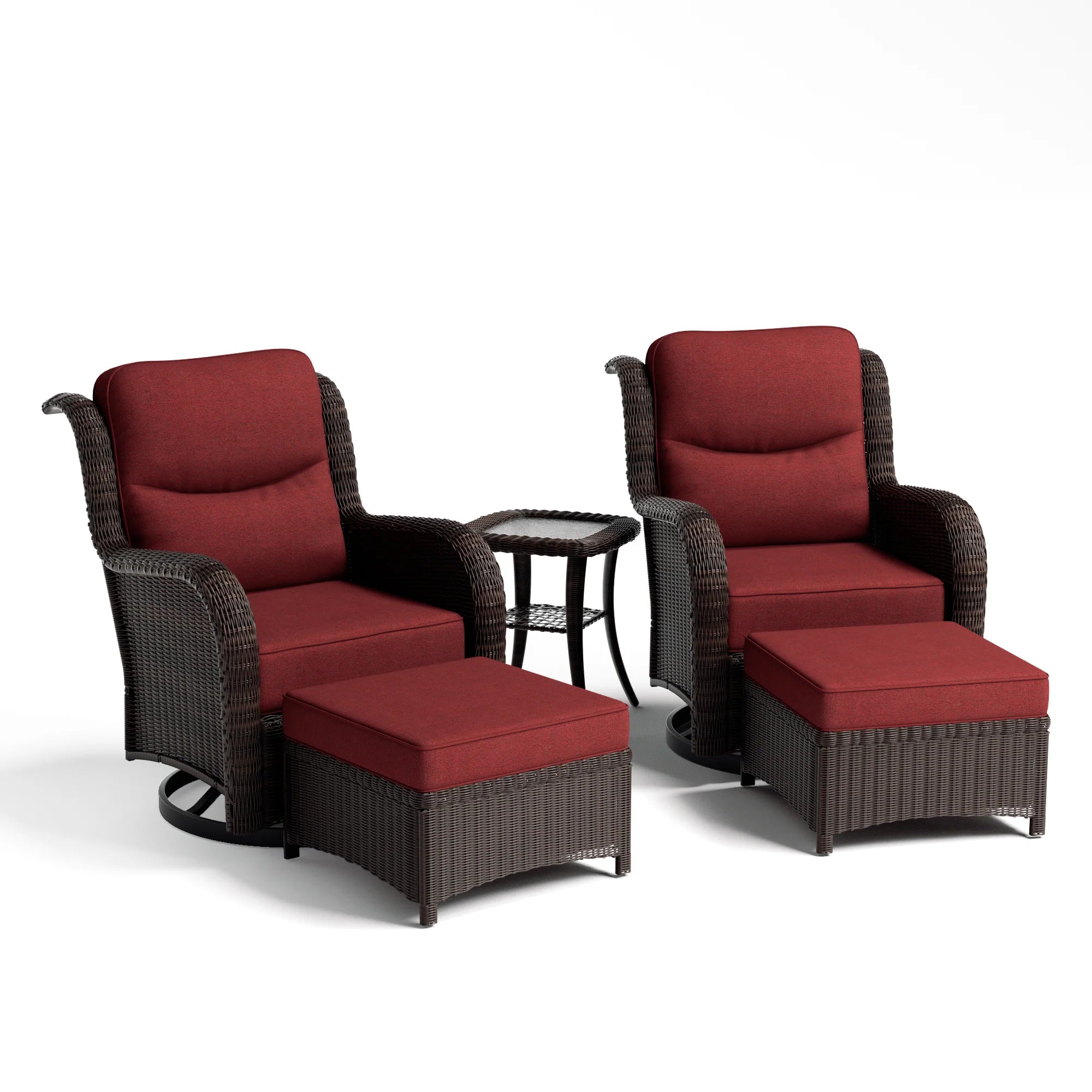 Ardenelle Luxury 5 Piece Patio Wicker Conversation Set With Ottomans And Covers