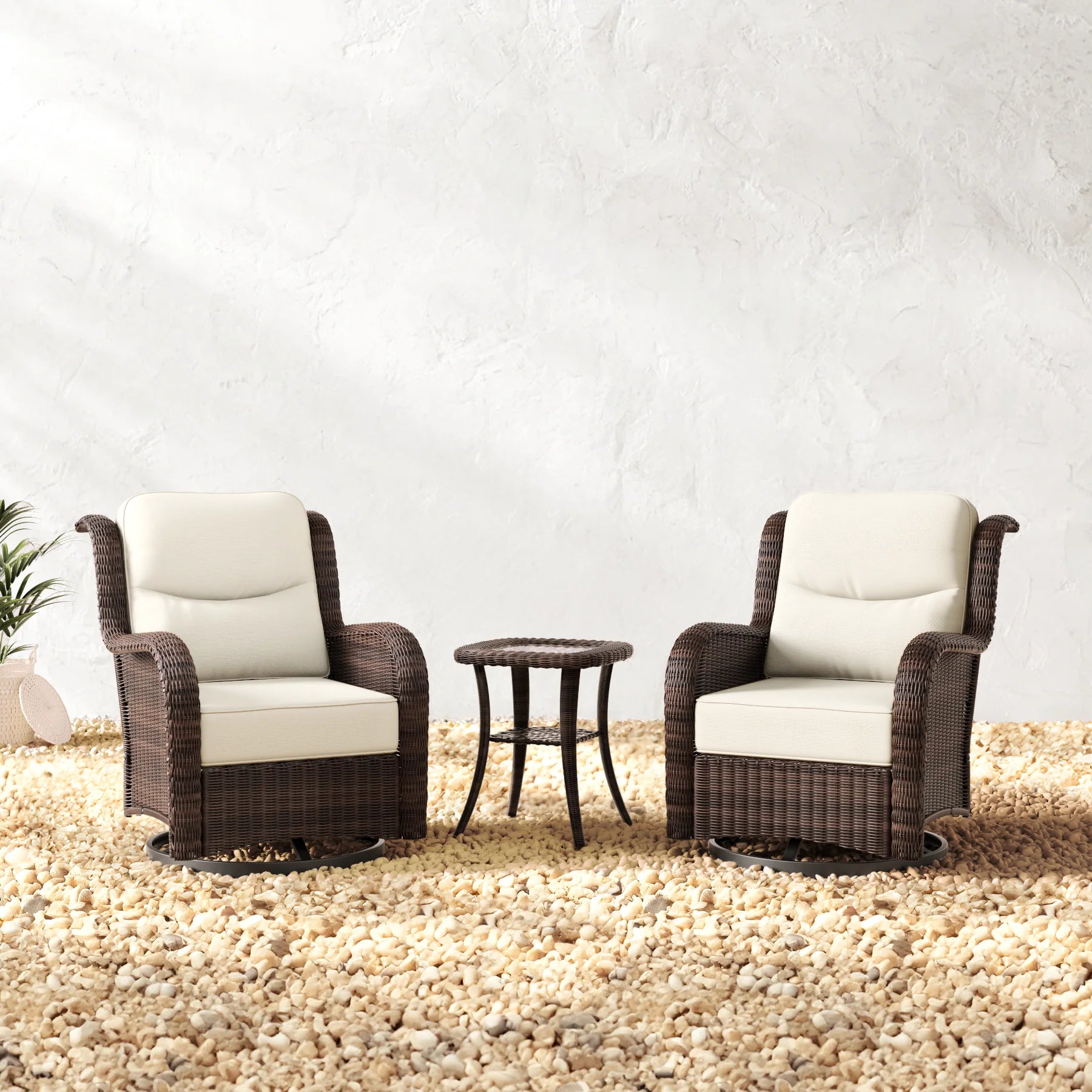 Ardenelle Luxury 3 Piece Patio Wicker Conversation Set With Side Table And Covers