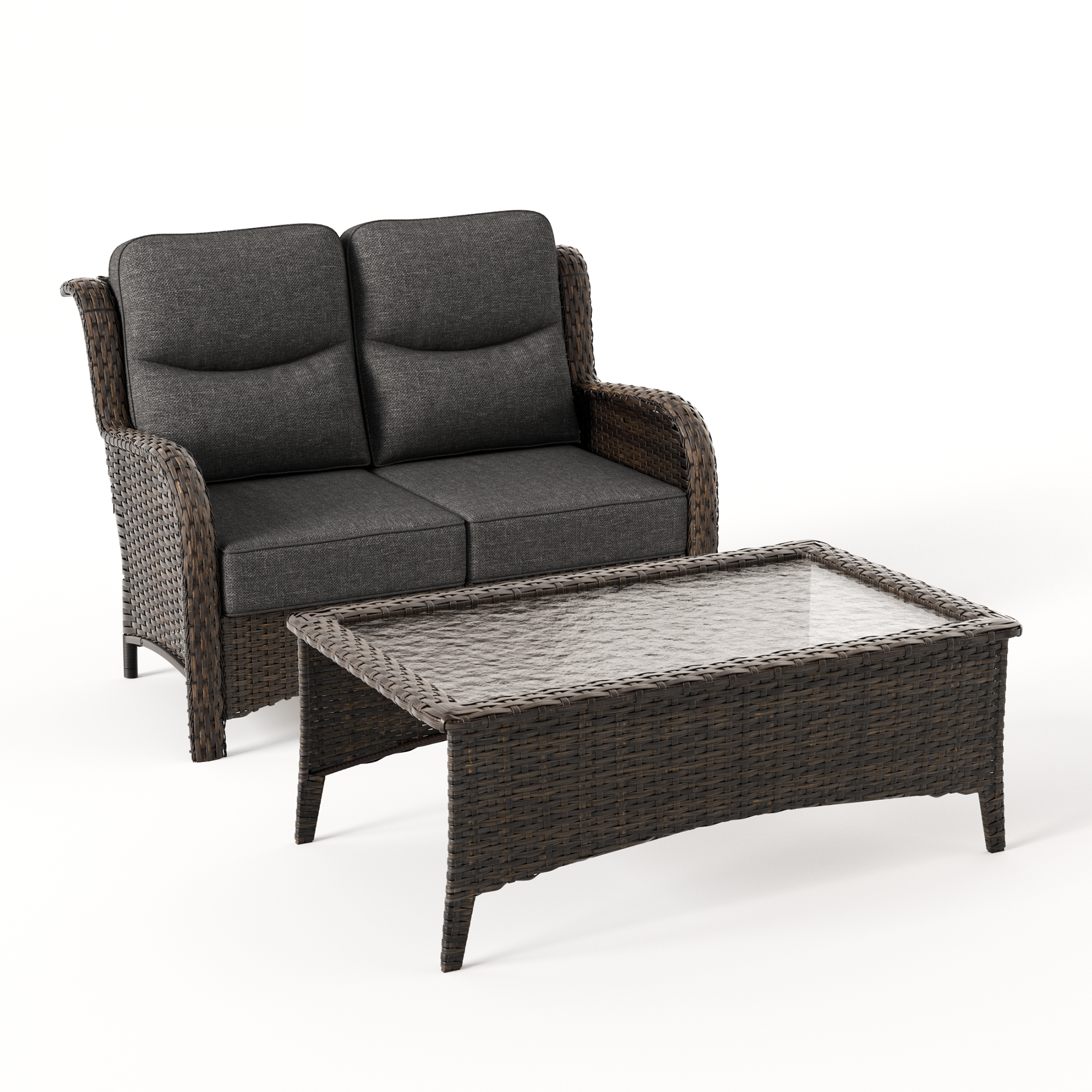 Hawthorne 2 Piece Patio Wicker Loveseat Set With Coffee Table