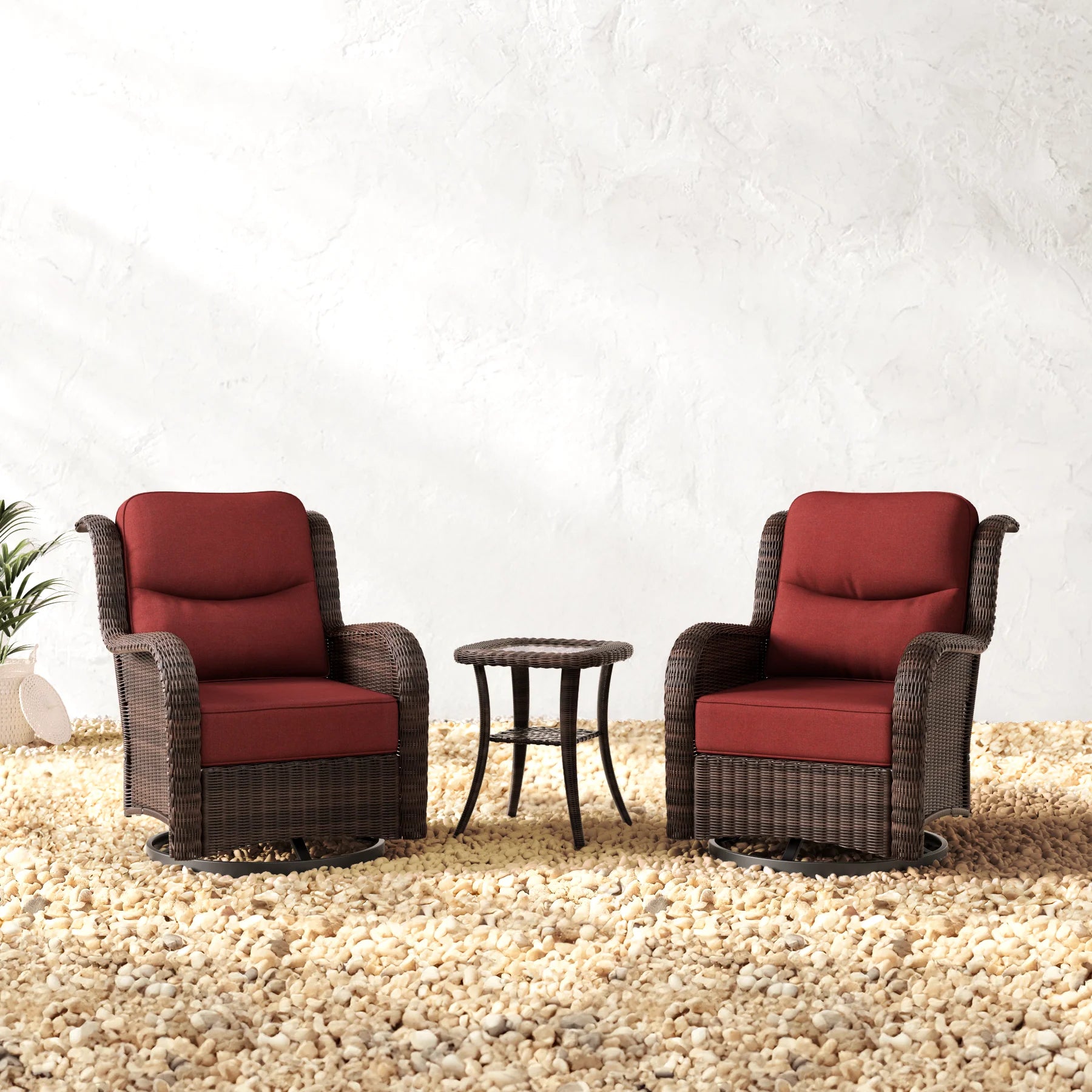 Ardenelle Luxury 3 Piece Patio Wicker Conversation Set With Side Table And Covers