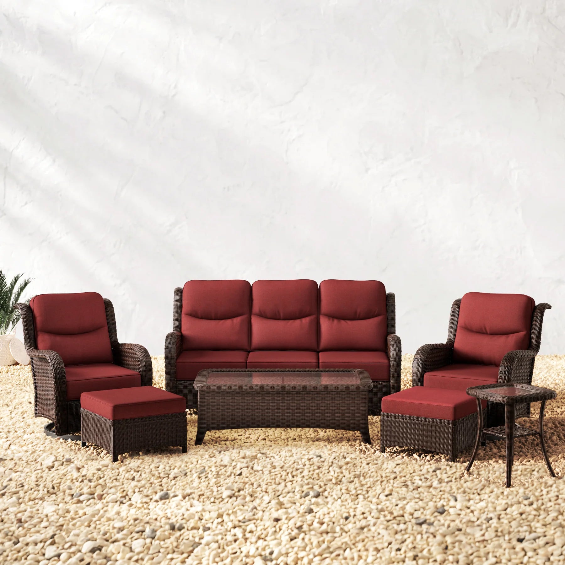 【Extra $100 OFF | CODE: HA100】Ardenelle Luxury 7 Piece Patio Wicker Sofa Set With Ottomans, Tables And Covers