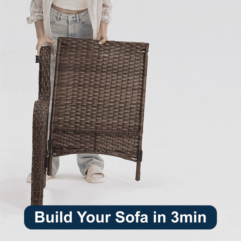 【Quick Assembly Collection】Patio Wicker 3-Min Sofa Furniture Set With Removable Khaki Covers