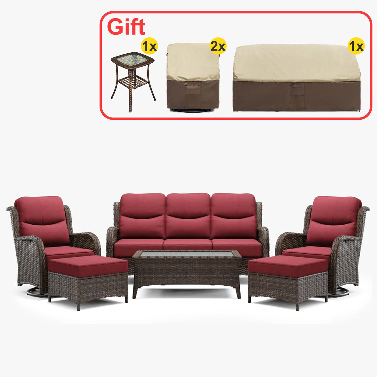 Hawthorne 9 Piece All Weather Outdoor Wicker Furniture Set With Removable khaki Covers
