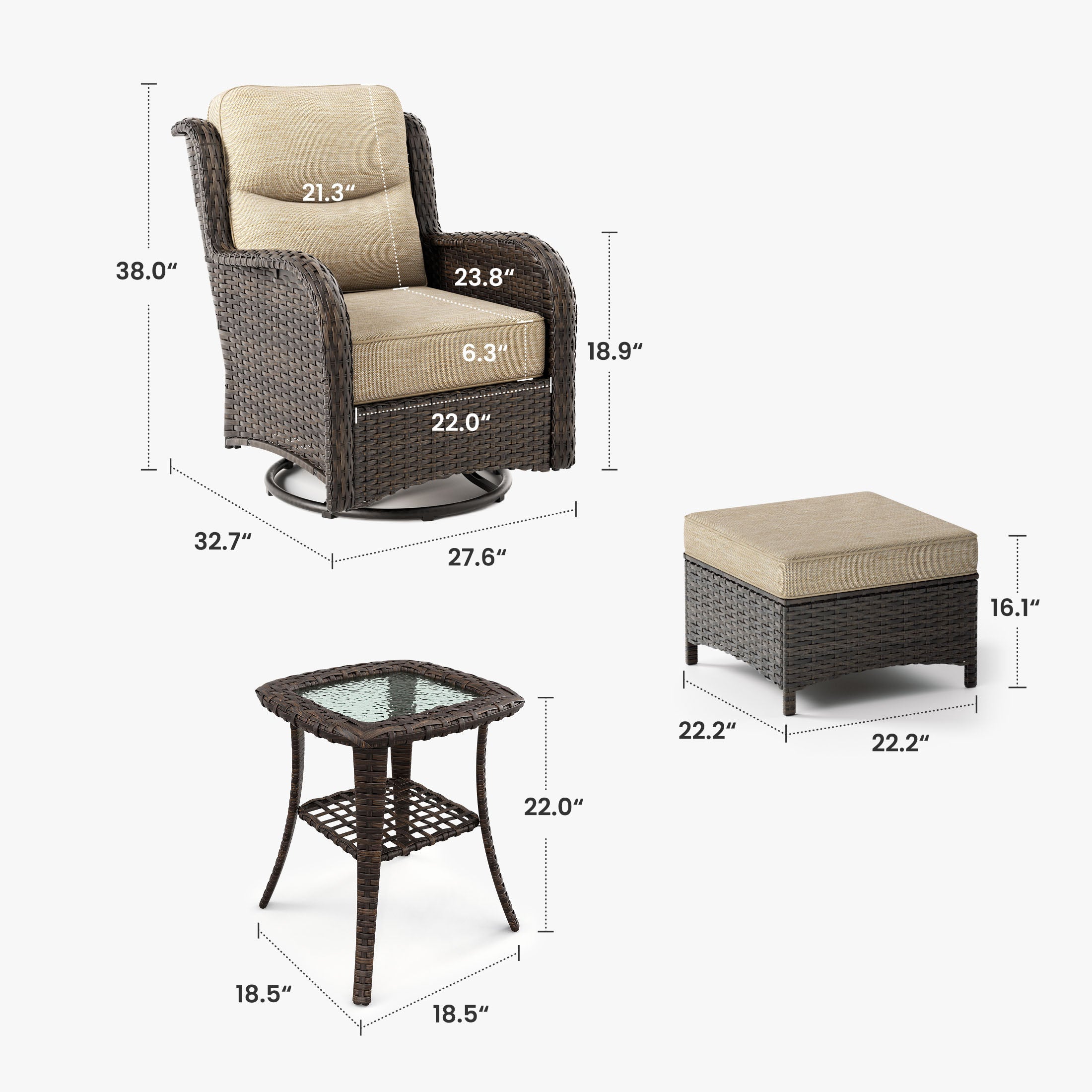Hawthorne 5 Piece Outdoor Wicker Conversation Set With Side Table & Ottomans For Balcony