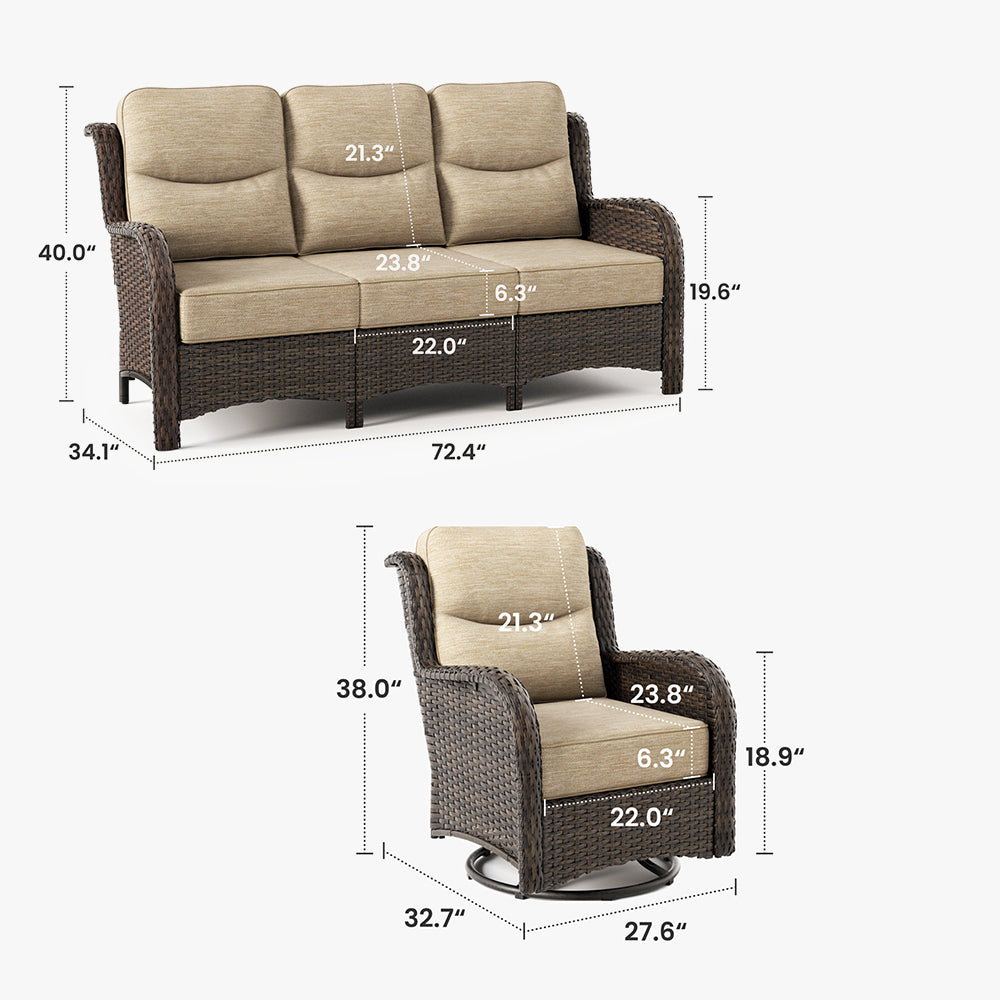 Hawthorne 5 Seater Patio Rattan Sofa Set with Swivel Chairs