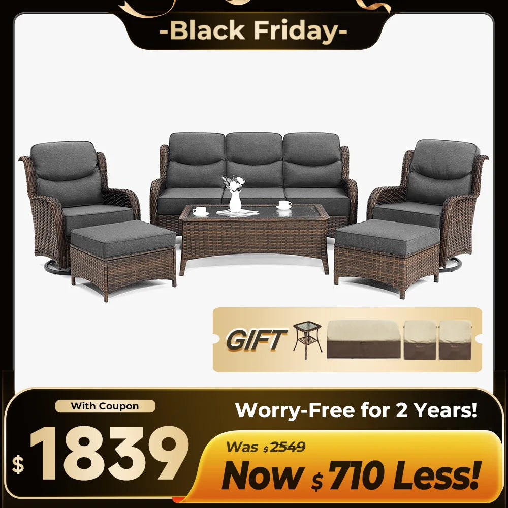 Hawthorne 9 Piece All Weather Outdoor Wicker Furniture Set With Removable khaki Covers