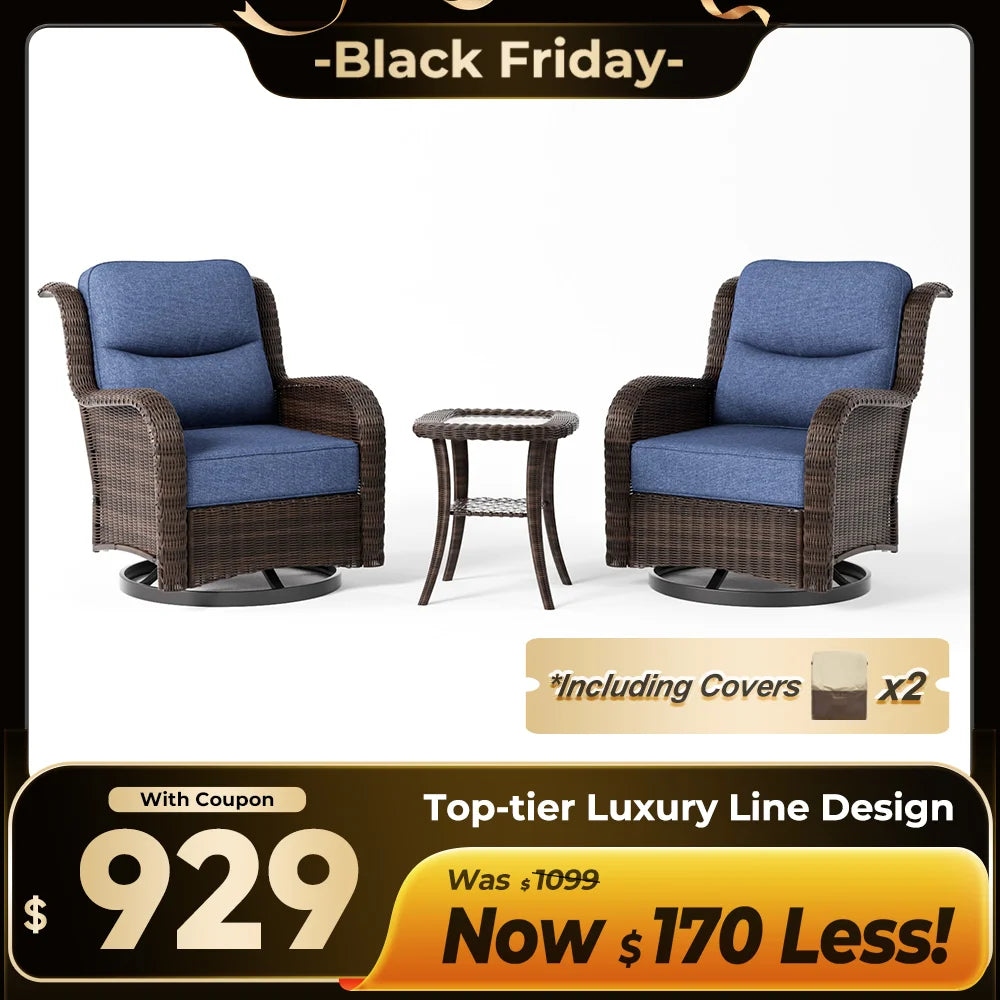 Ardenelle Luxury 3 Piece Patio Wicker Conversation Set With Side Table