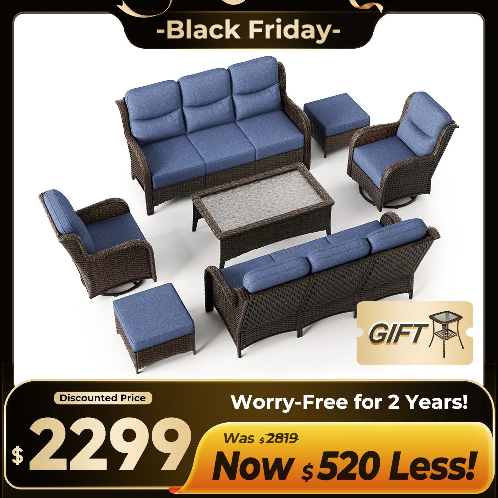 Hawthorne 7 Pieces Outdoor Wicker Sofas & Chairs Set With Ergonomic backrest Design & Comfort Cushions