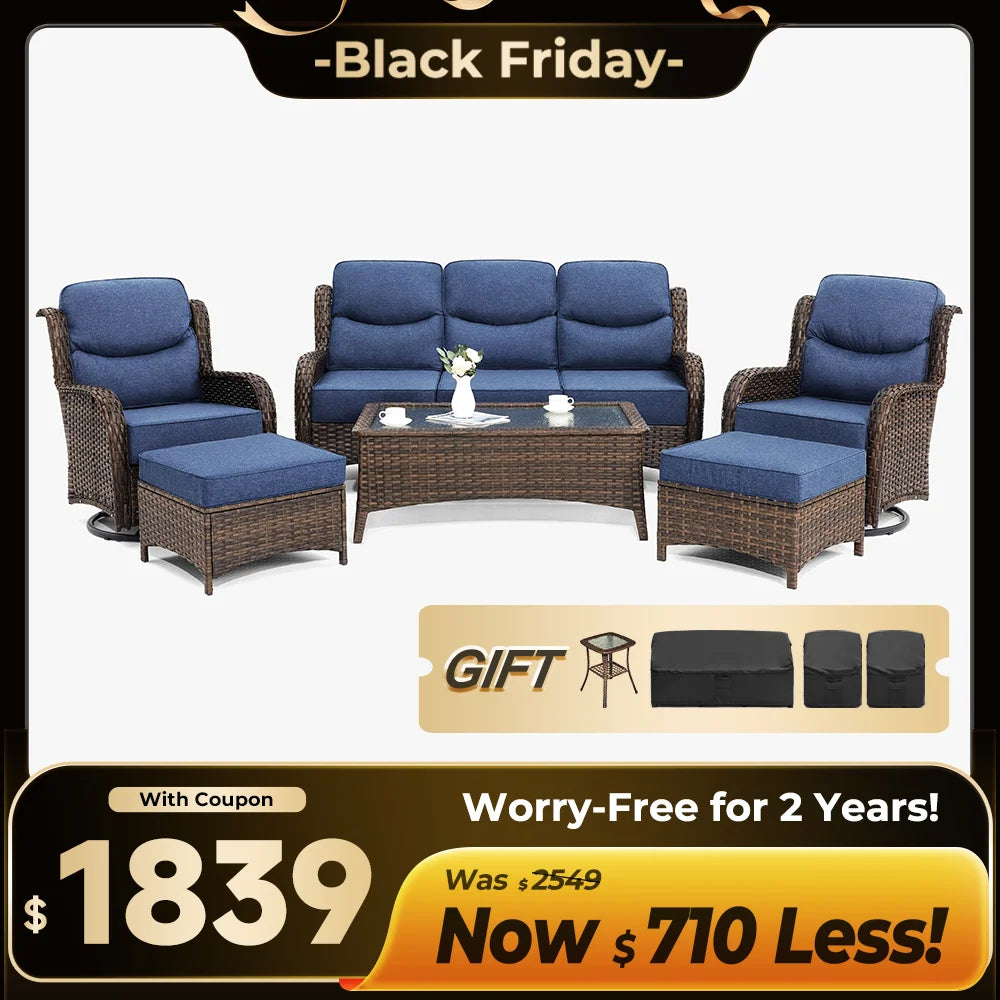 Hawthorne 9 Piece All Weather Outdoor Wicker Furniture Set With Removable Black Covers