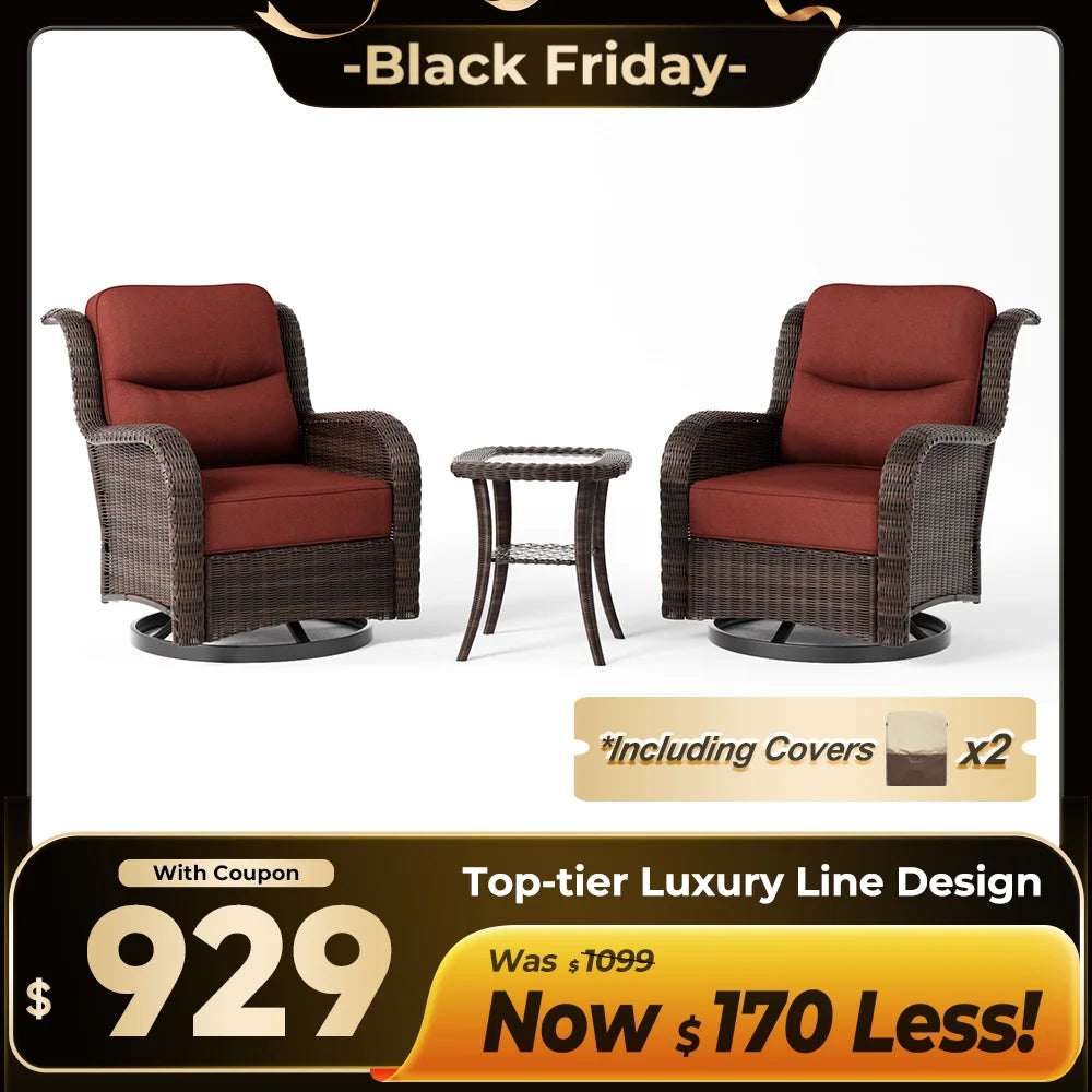 Ardenelle Luxury 3 Piece Patio Wicker Conversation Set With Side Table