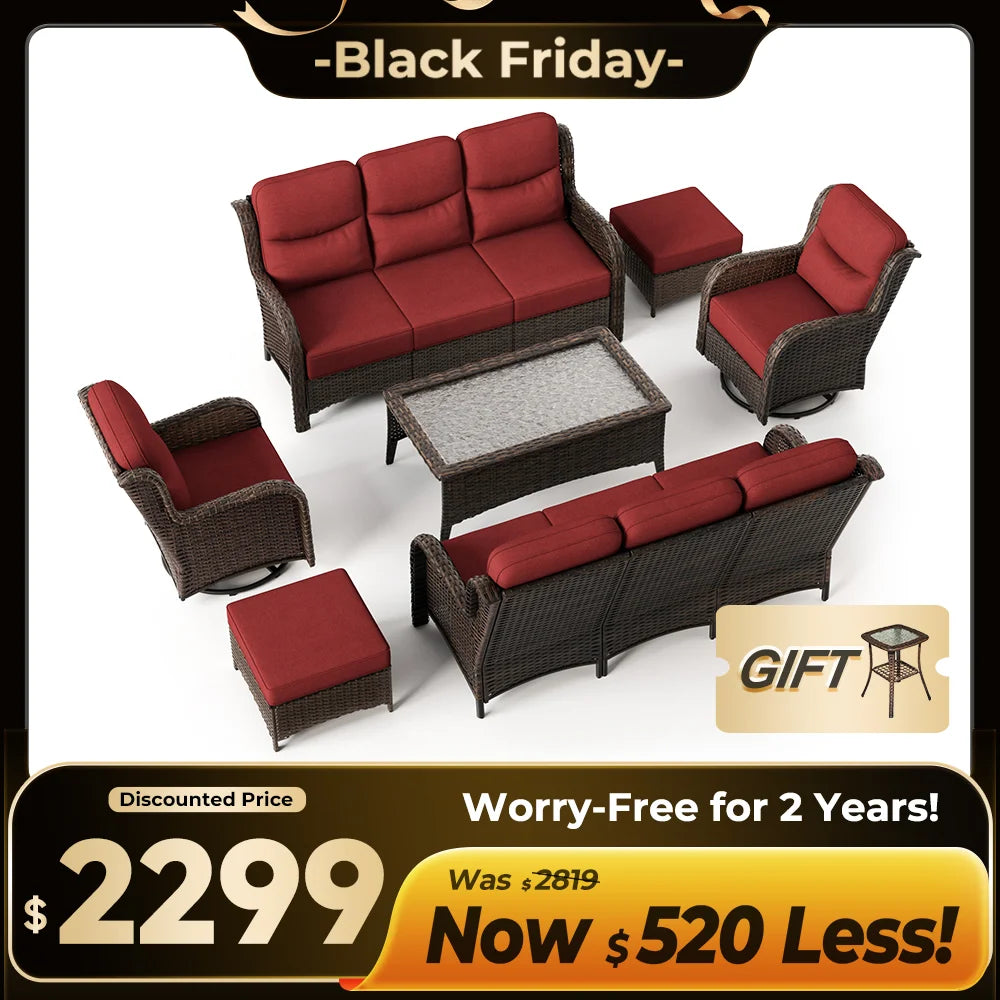 Hawthorne 7 Pieces Outdoor Wicker Sofas & Chairs Set With Ergonomic backrest Design & Comfort Cushions