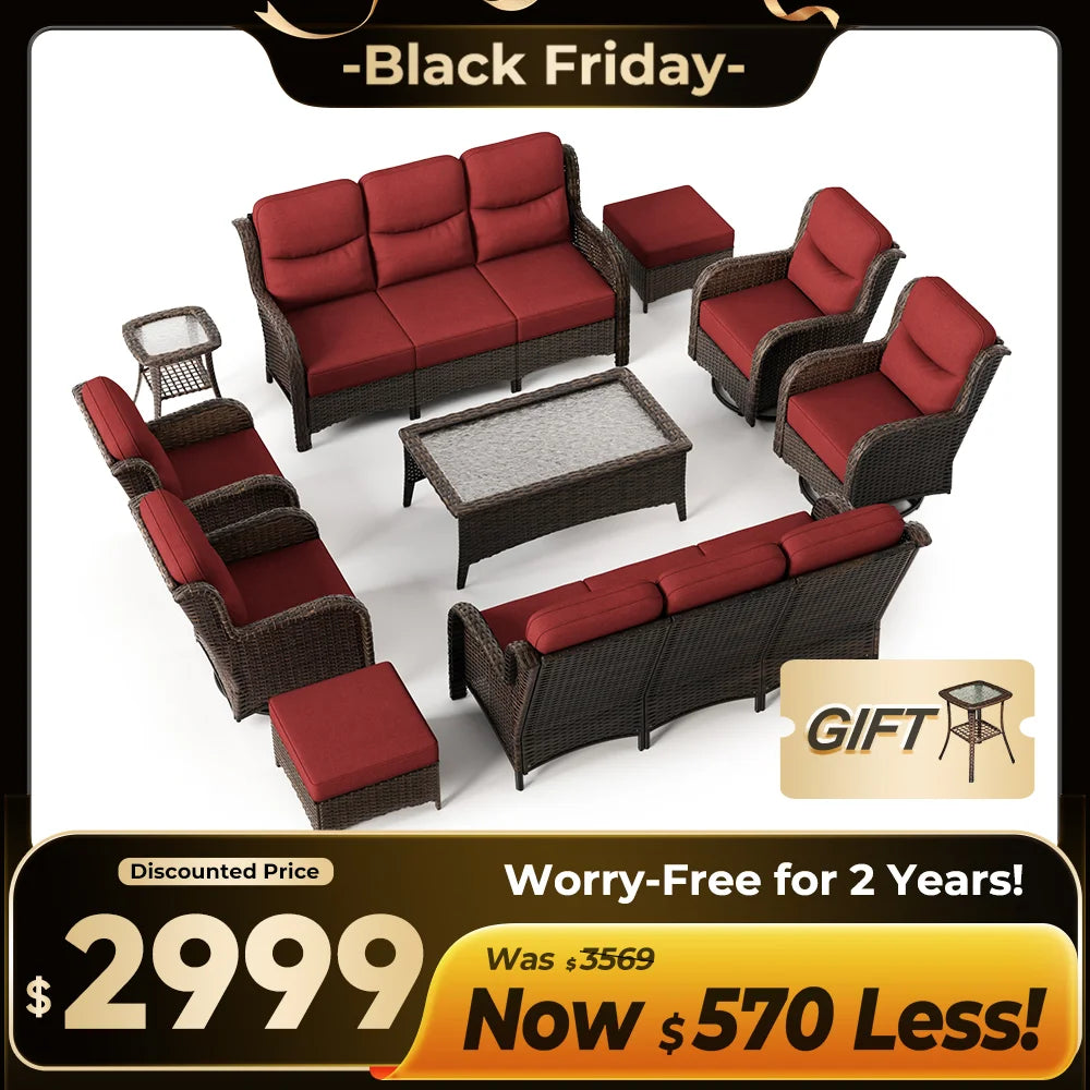 Hawthorne 8 Pieces All Weather Outdoor Wicker Sofa Set with Tables and Cushions for Backyard