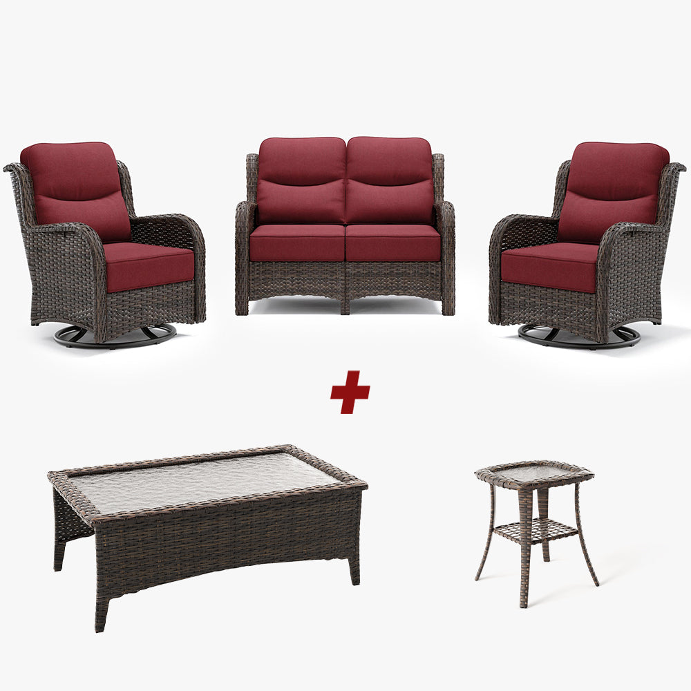 【Extra Coffee Table: $20 More】Hawthorne 4 Piece Patio Rattan Loveseat Set With Extra Coffee Table