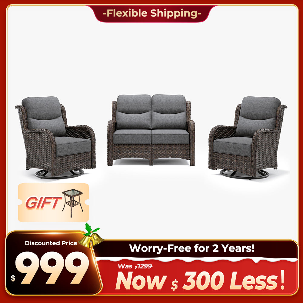 Hawthorne 4 Seater Patio Rattan Loveseat Set With Swivel Glider Chairs