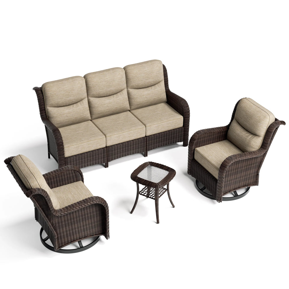 Ardenelle Luxury 5 Seater Patio Wicker Sofa Set With Side tables