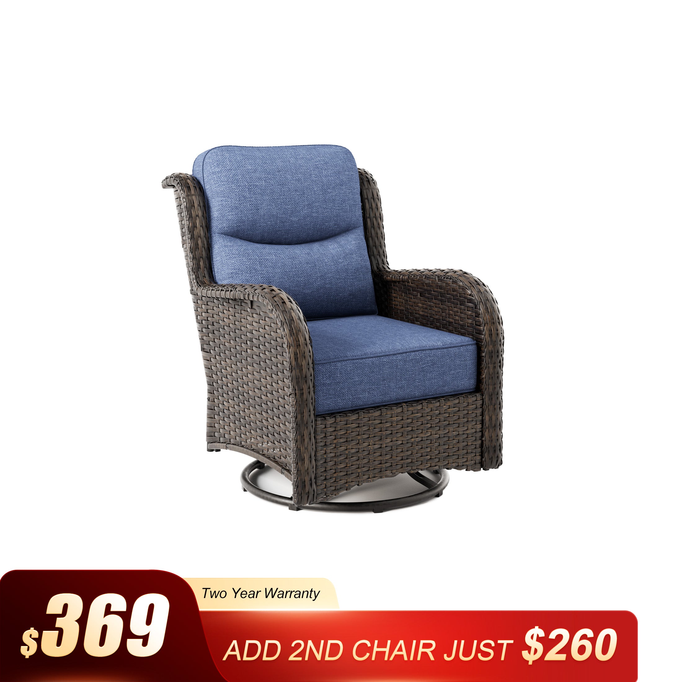 Hawthorne 360° Swivel Outdoor Wicker Gliding Chair With 6-Inch Cushion & Sturdy Base