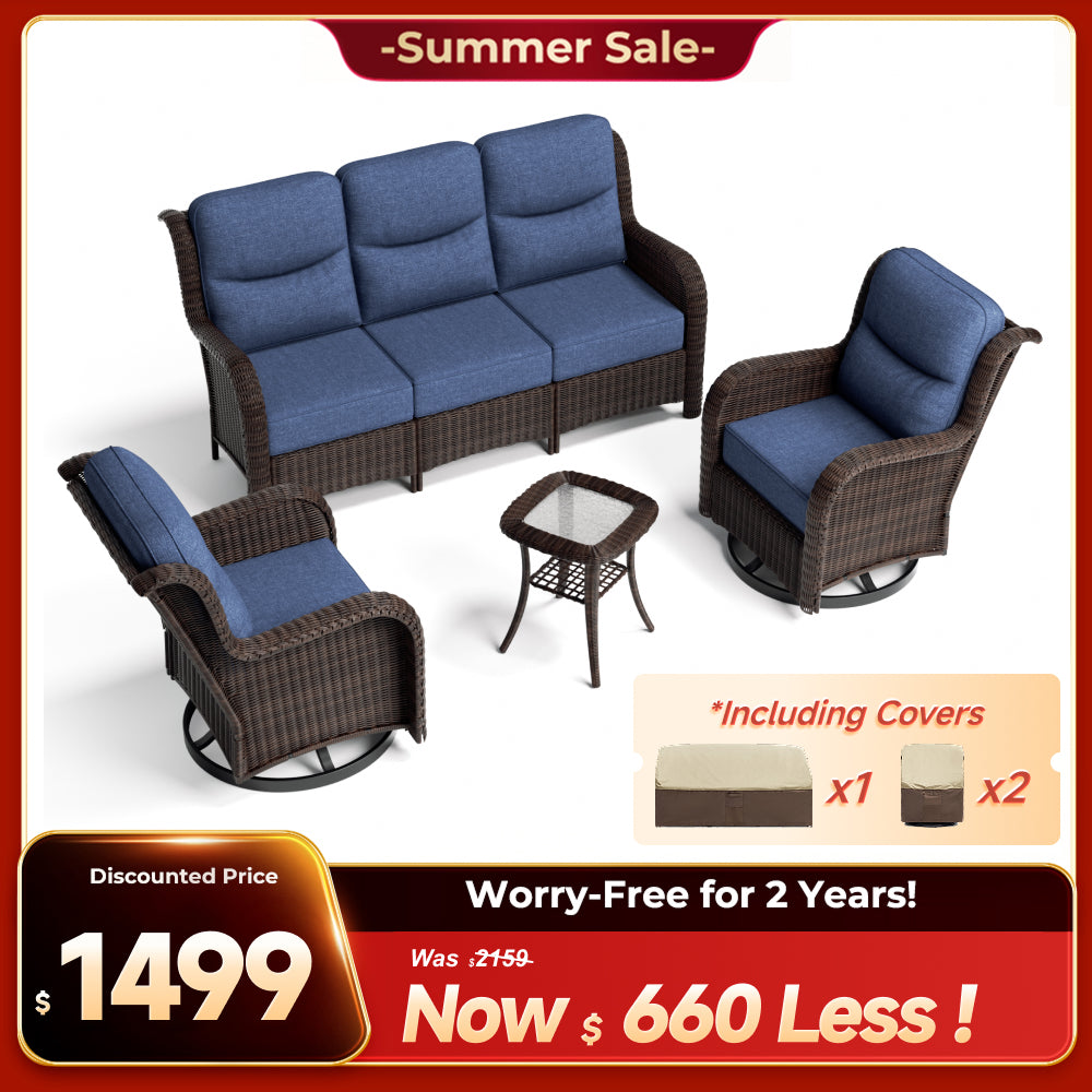 Ardenelle Luxury 5 Seater Patio Wicker Sofa Set With Side tables
