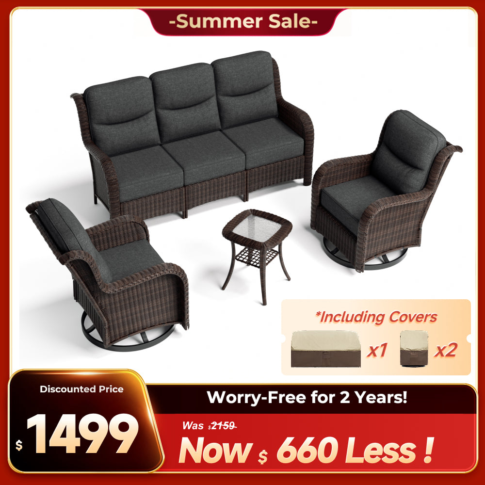 Ardenelle Luxury 5 Seater Patio Wicker Sofa Set With Side tables