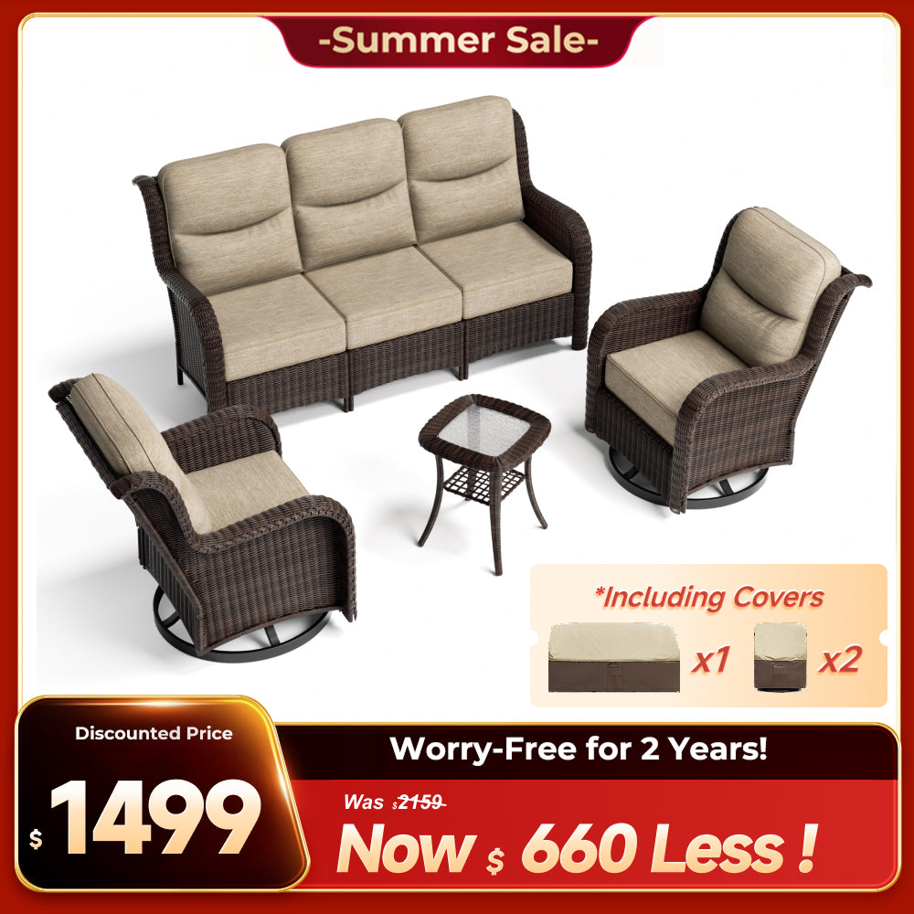 Ardenelle Luxury 5 Seater Patio Wicker Sofa Set With Side tables