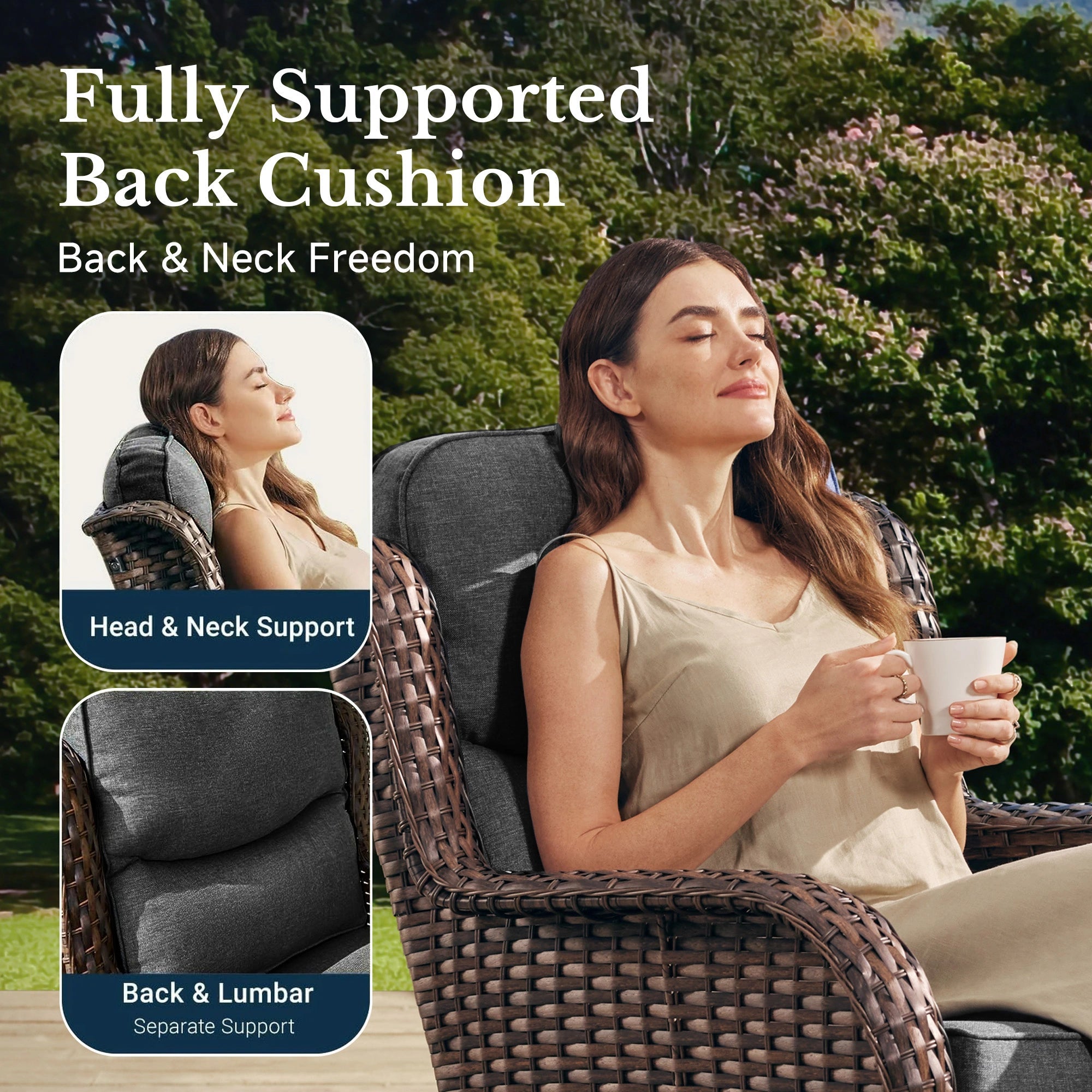Hawthorne 3 Piece Outdoor Wicker 360° Swivel Conversation Set With Cushions & Side Table For Porch
