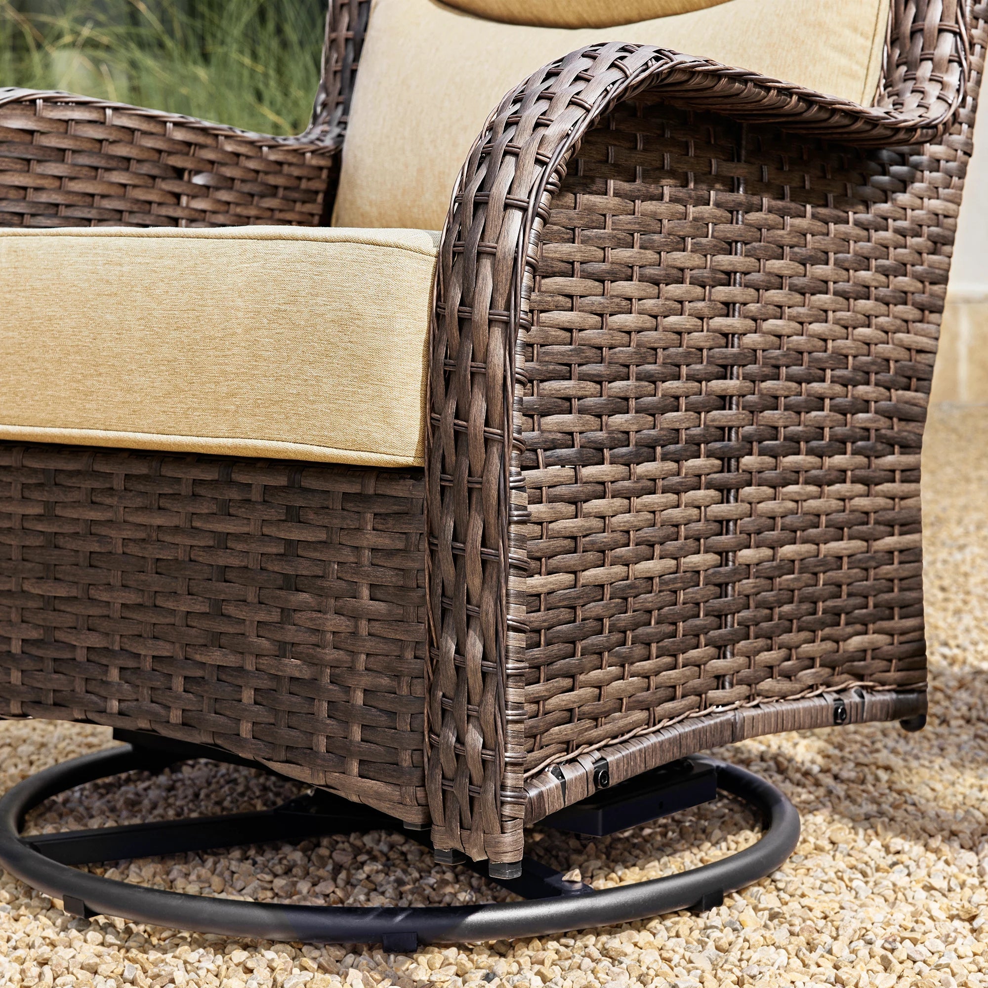 Hawthorne 3 Piece Outdoor Wicker 360° Swivel Conversation Set With Cushions & Side Table For Porch