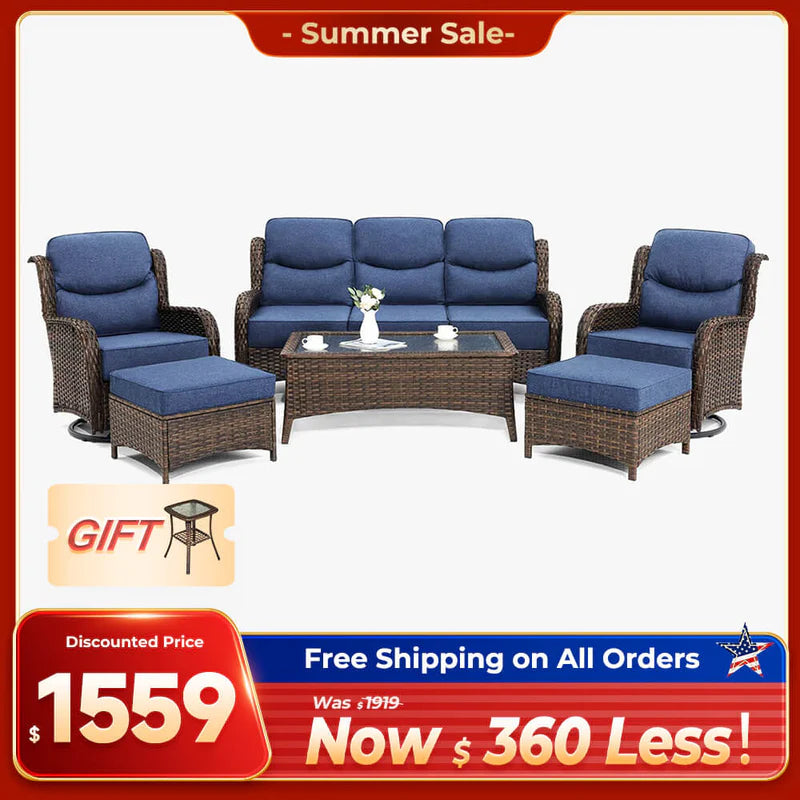 Hawthorne 6 Pieces Outdoor Wicker Sofa Set With Ergonomic backrest Design & Comfort Cushions