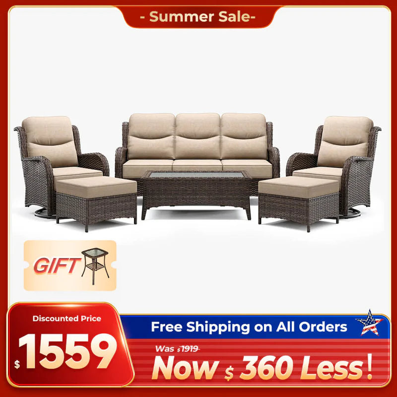 Hawthorne 6 Pieces Outdoor Wicker Sofa Set With Ergonomic backrest Design & Comfort Cushions