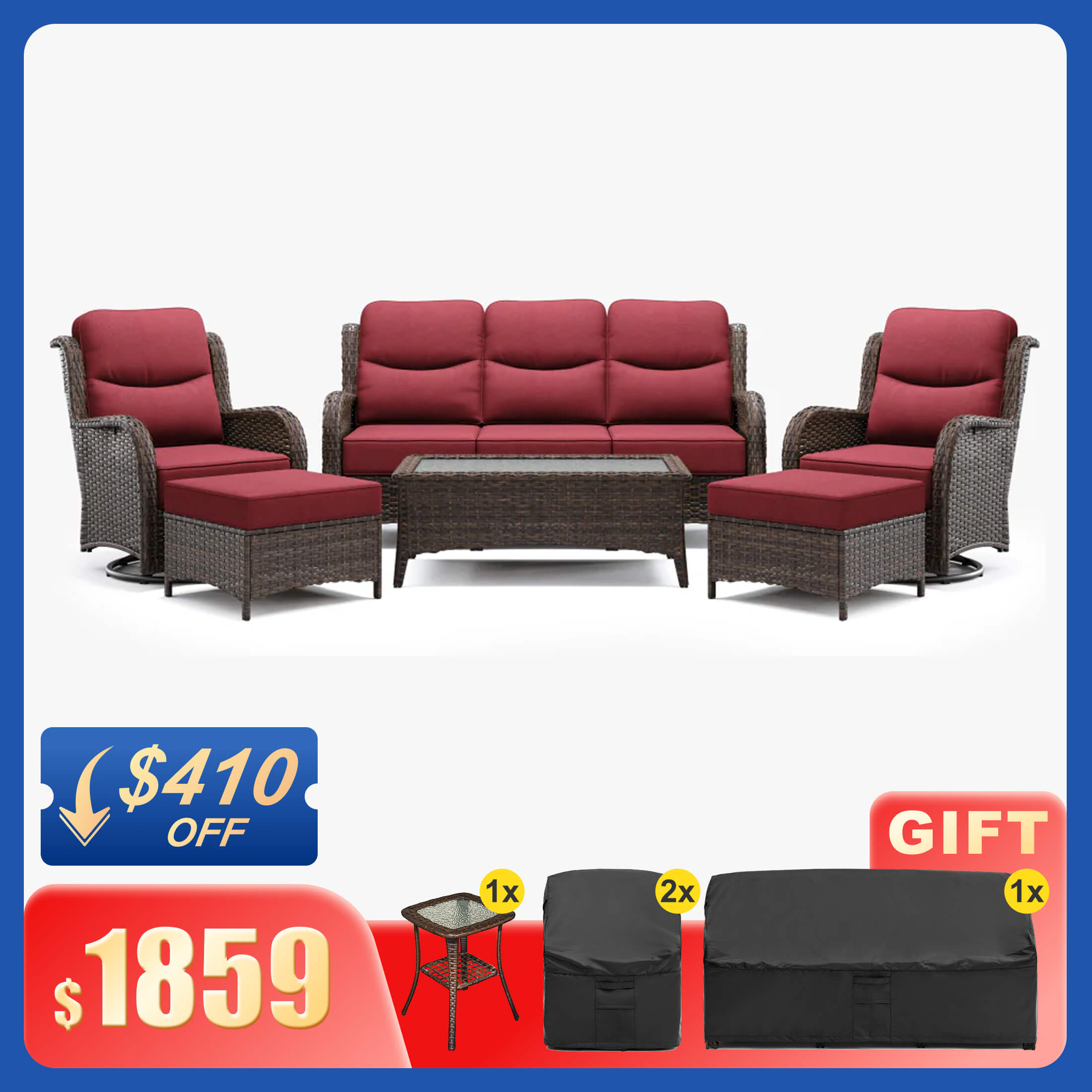Hawthorne 6 Pieces Outdoor Wicker Sofa Set With Ergonomic backrest Design & Comfort Cushions