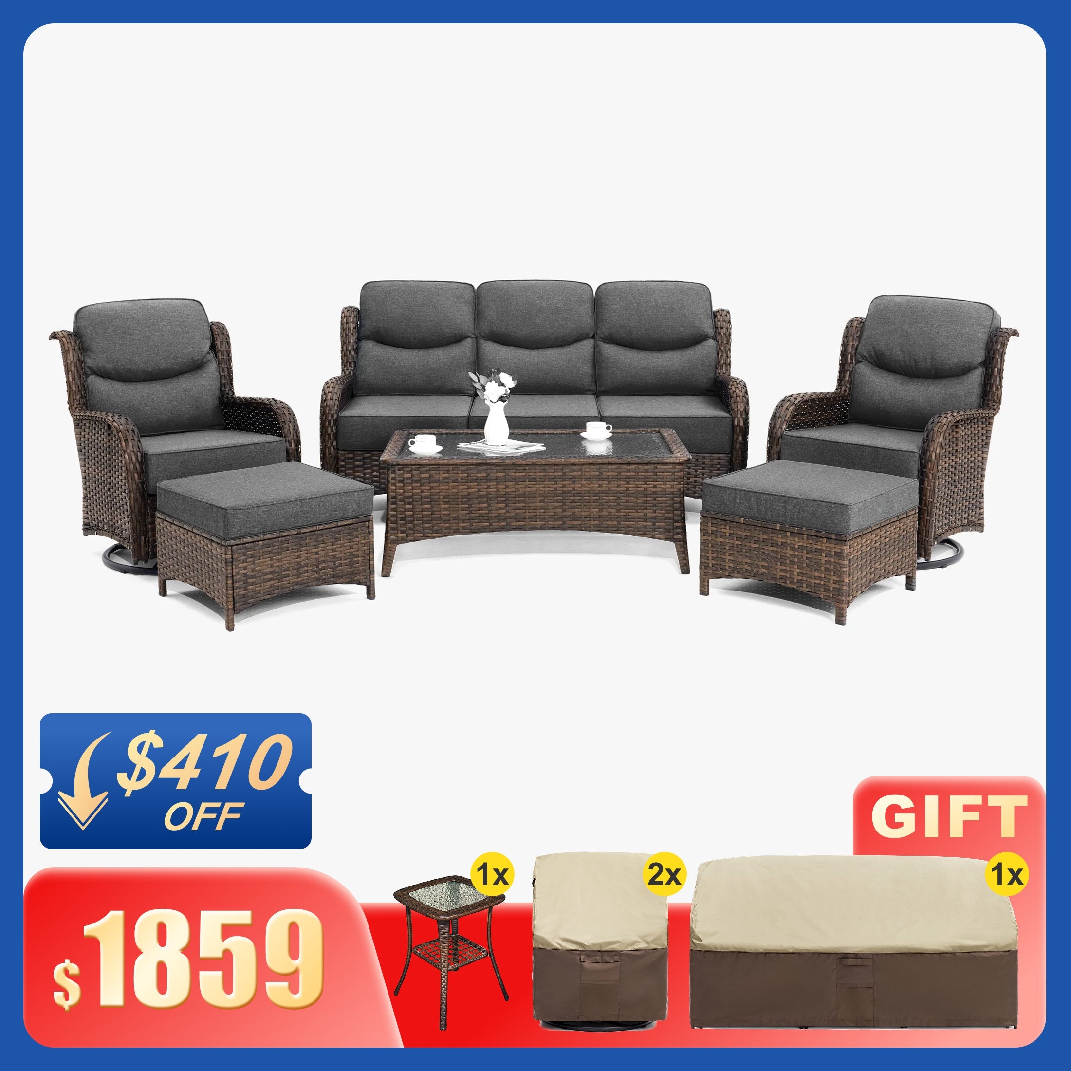 Hawthorne 6 Pieces Outdoor Wicker Sofa Set With Ergonomic backrest Design & Comfort Cushions