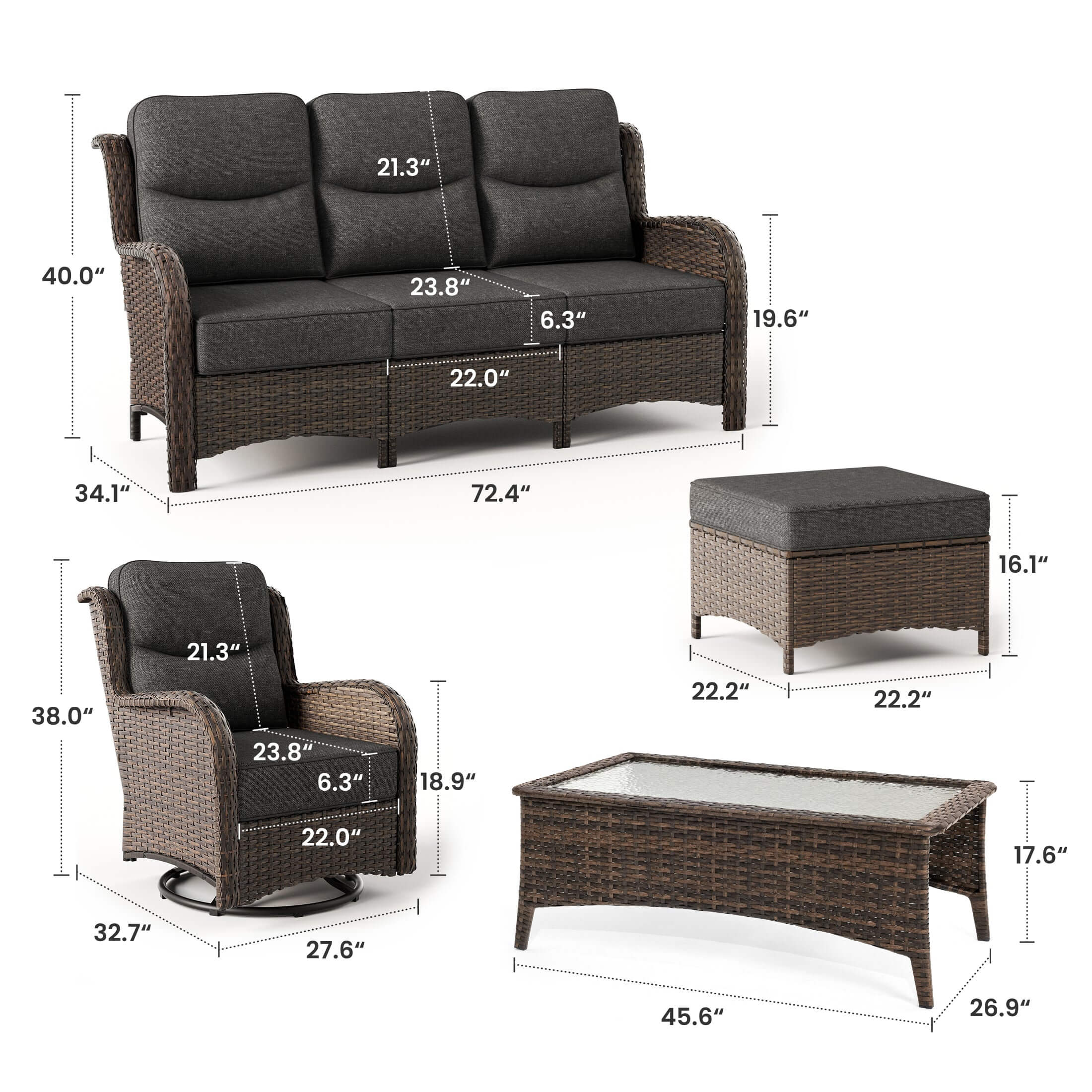 Hawthorne 6 Pieces Outdoor Wicker Sofa Set With Ergonomic backrest Design & Comfort Cushions