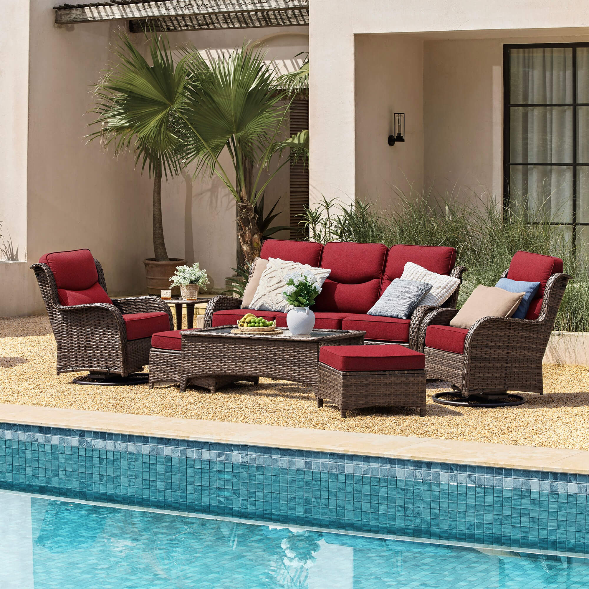 Hawthorne 6 Pieces Outdoor Wicker Sofa Set With Ergonomic backrest Design & Comfort Cushions
