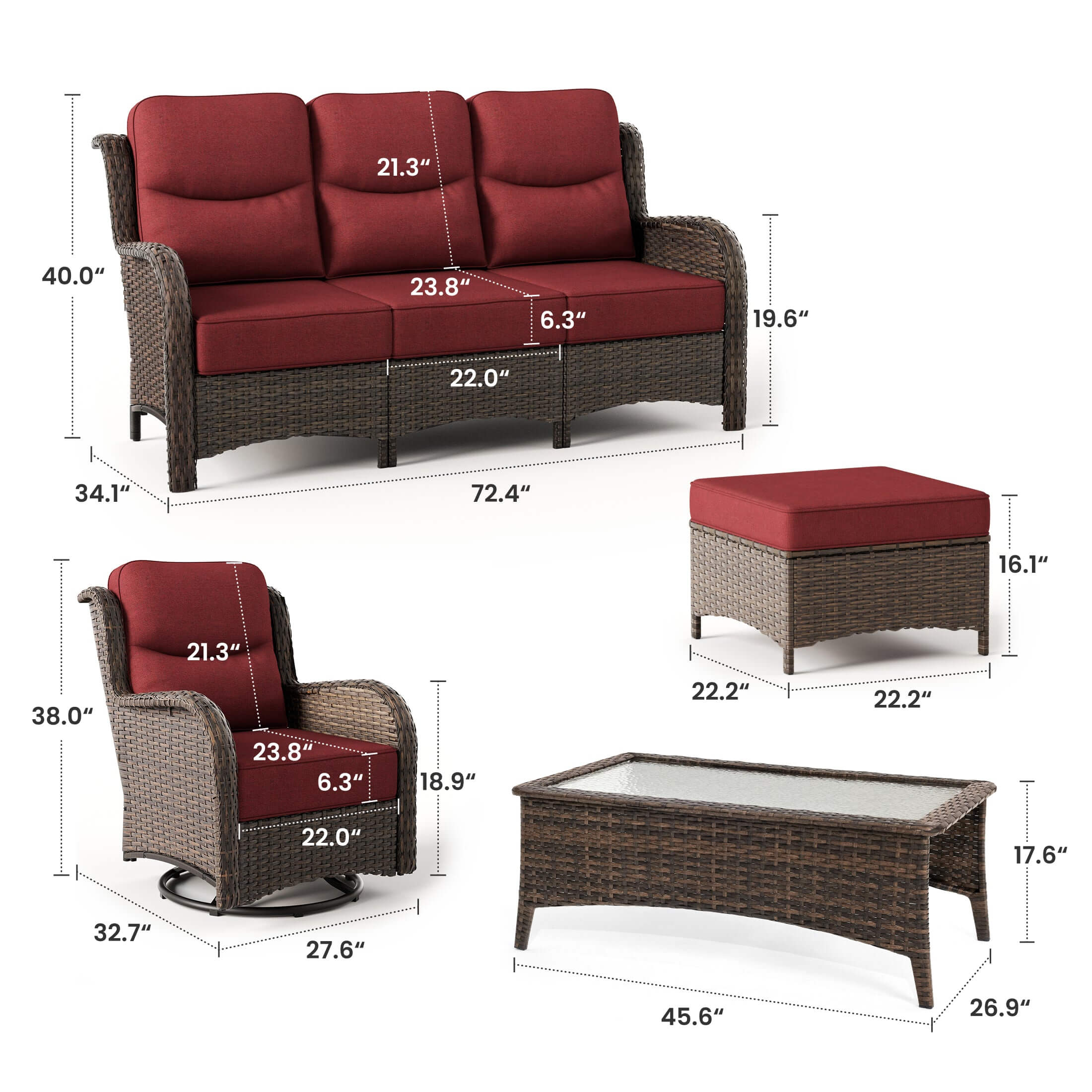 Hawthorne 6 Pieces Outdoor Wicker Sofa Set With Ergonomic backrest Design & Comfort Cushions