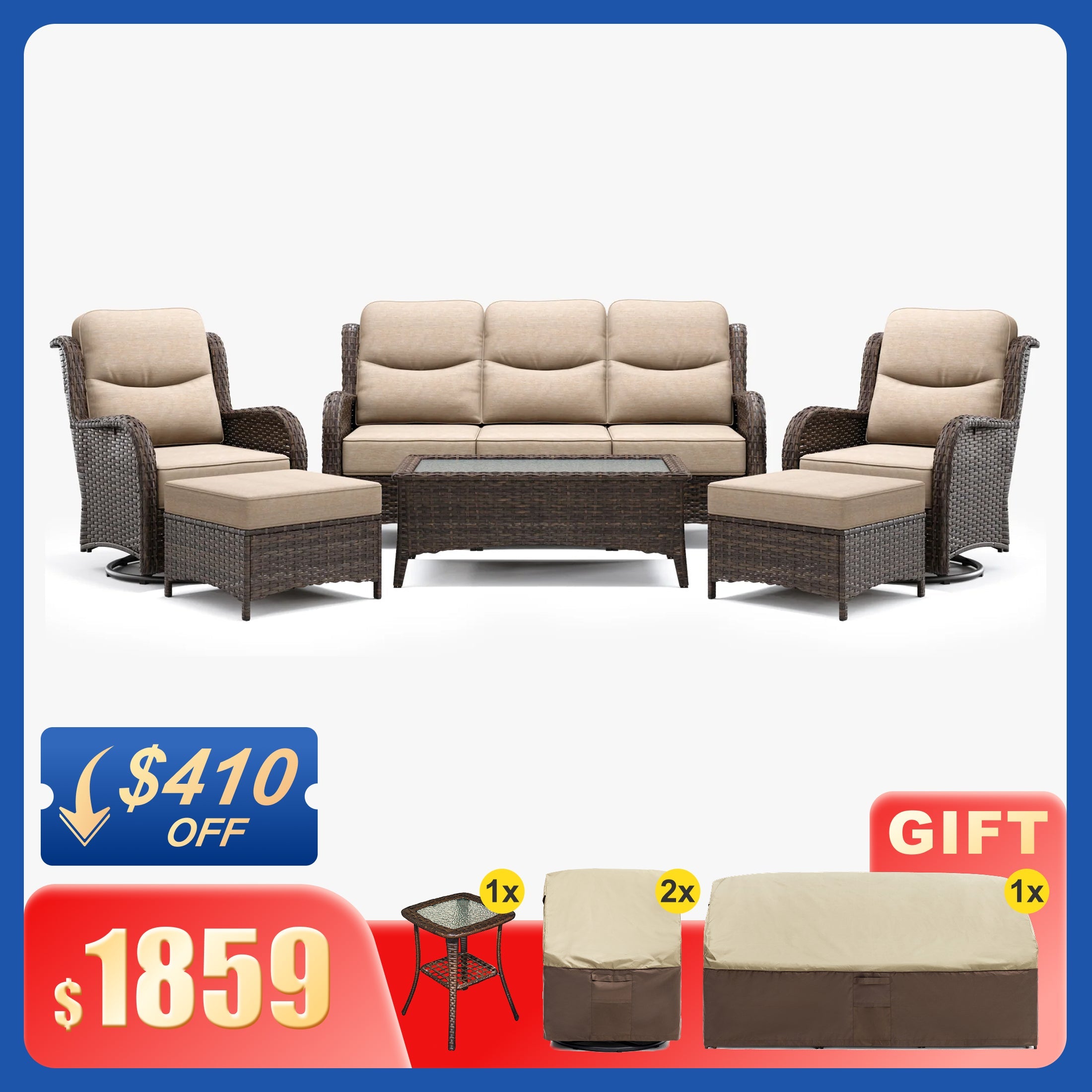 Hawthorne 6 Pieces Outdoor Wicker Sofa Set With Ergonomic backrest Design & Comfort Cushions