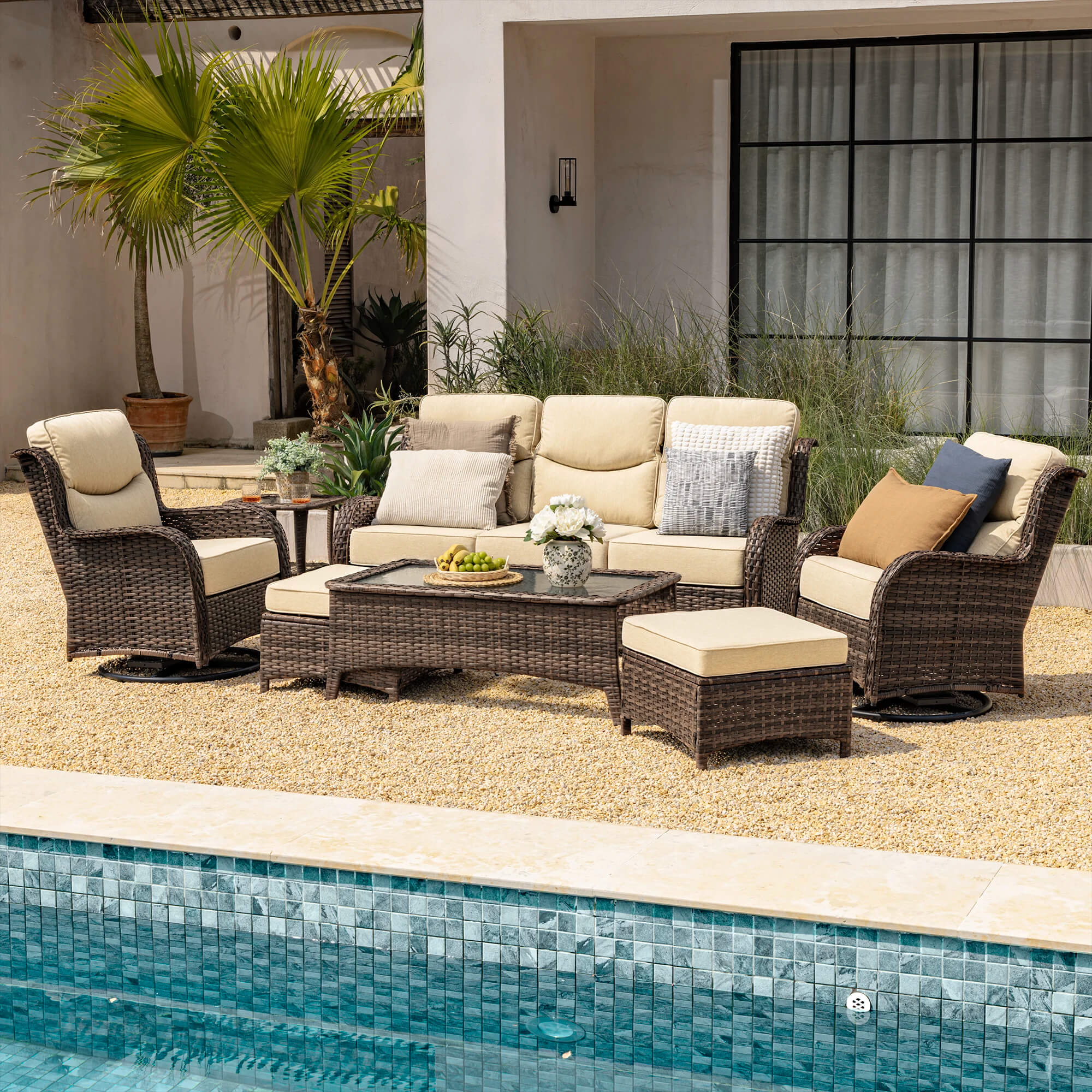 Hawthorne 6 Pieces Outdoor Wicker Sofa Set With Ergonomic backrest Design & Comfort Cushions