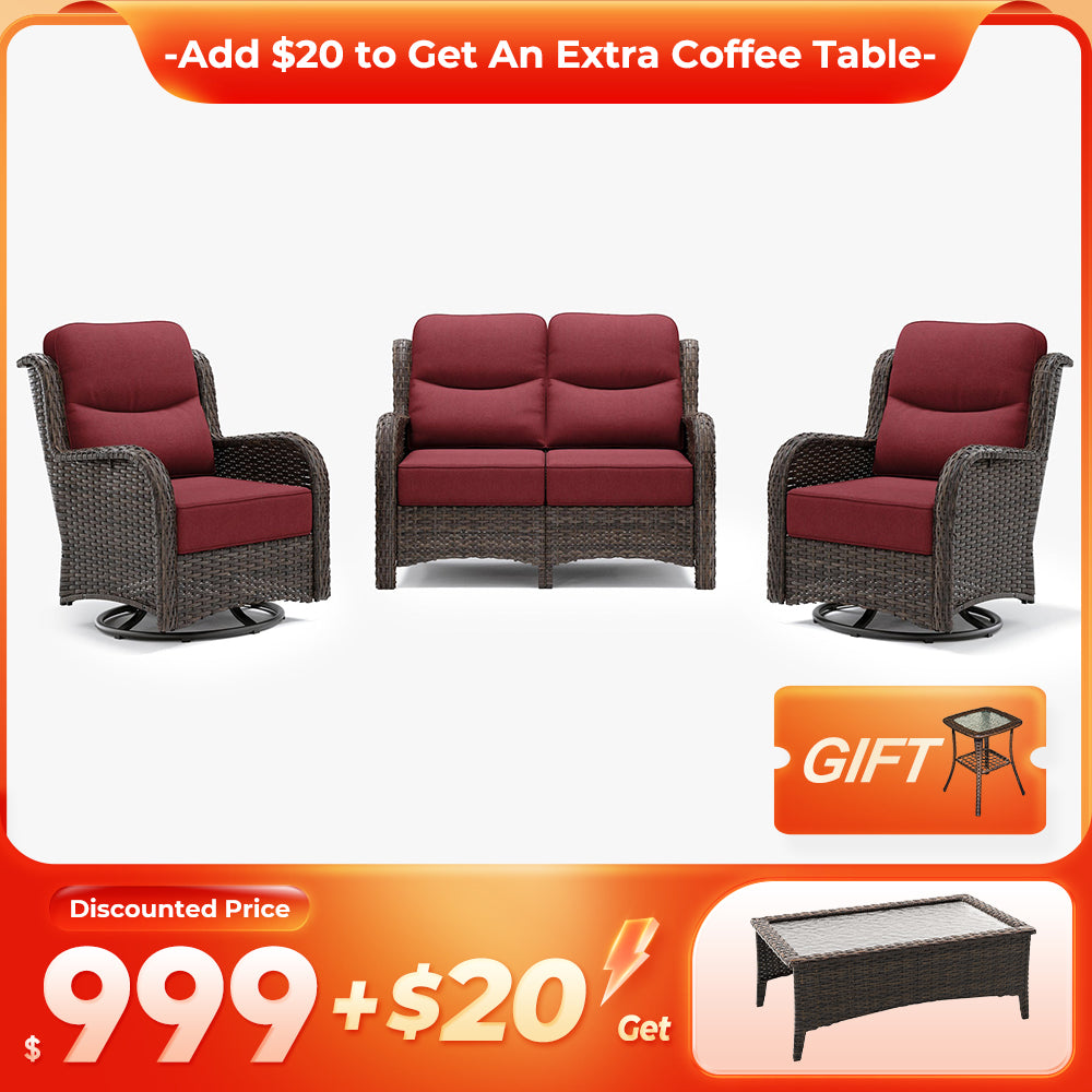 【Extra Coffee Table: $20 More】Hawthorne 4 Piece Patio Rattan Loveseat Set With Extra Coffee Table