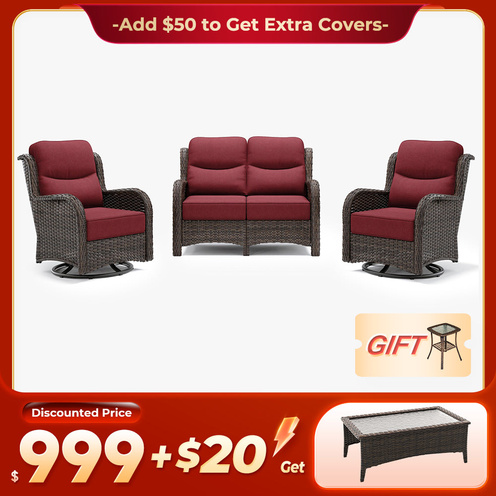 【Extra Coffee Table: $20 More】Hawthorne 4 Piece Patio Rattan Loveseat Set With Extra Coffee Table