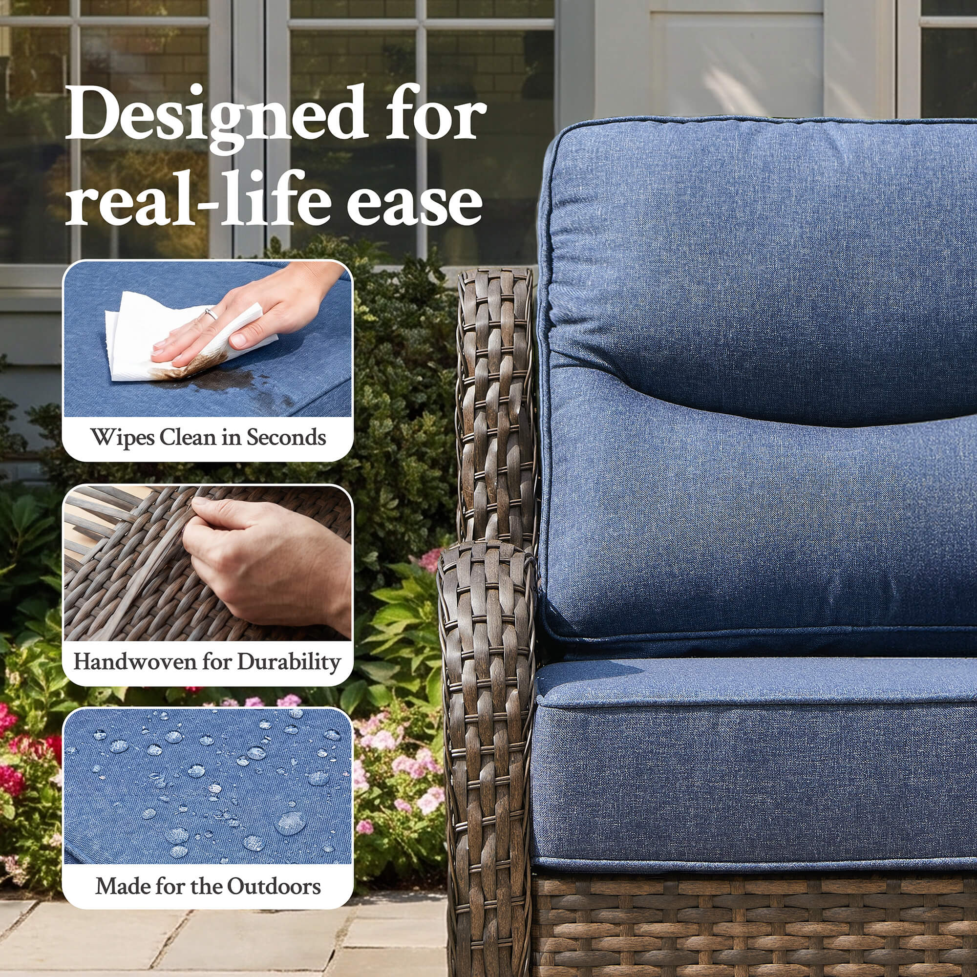 Hawthorne 9 Piece All Weather Outdoor Wicker Furniture Set With Removable Black Covers