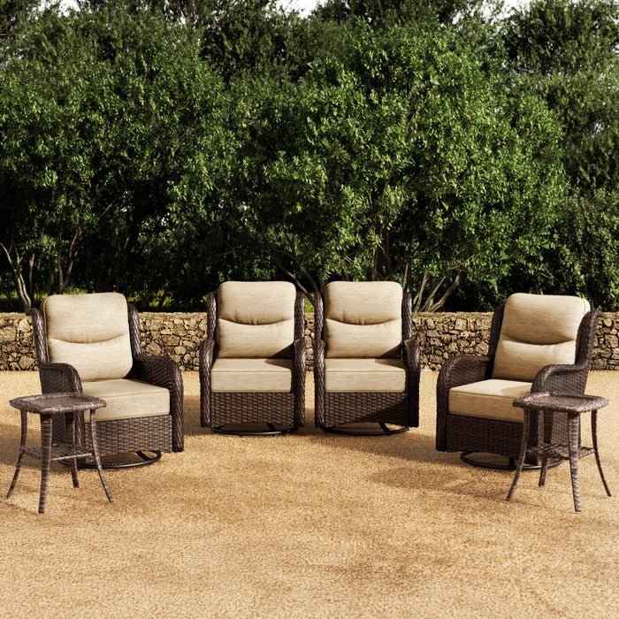 Hawthorne 6 Piece Patio Rattan Deck Conversation Set With Side Tables