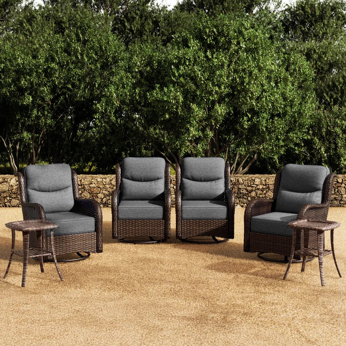 Hawthorne 6 Piece Patio Rattan Deck Conversation Set With Side Tables