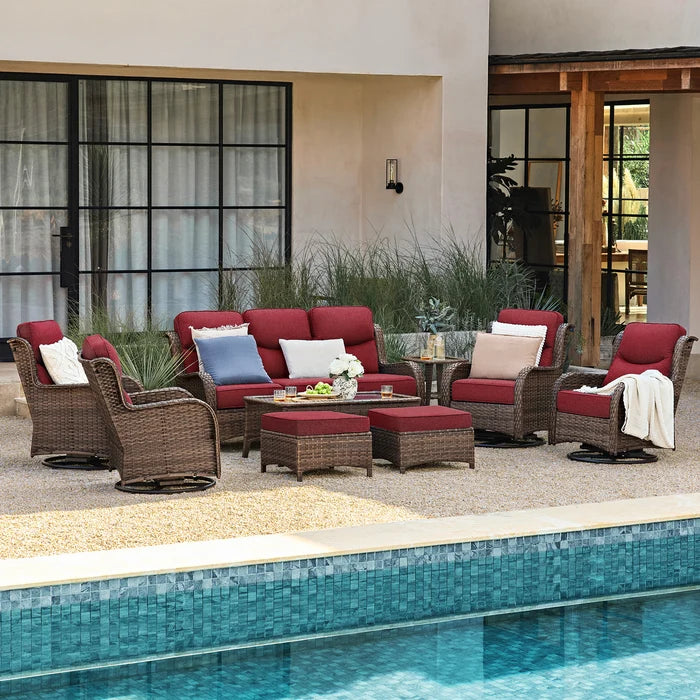 Hawthorne 9 Pieces All Weather Outdoor Wicker Sofa Set with Tables and Cushions for Backyard