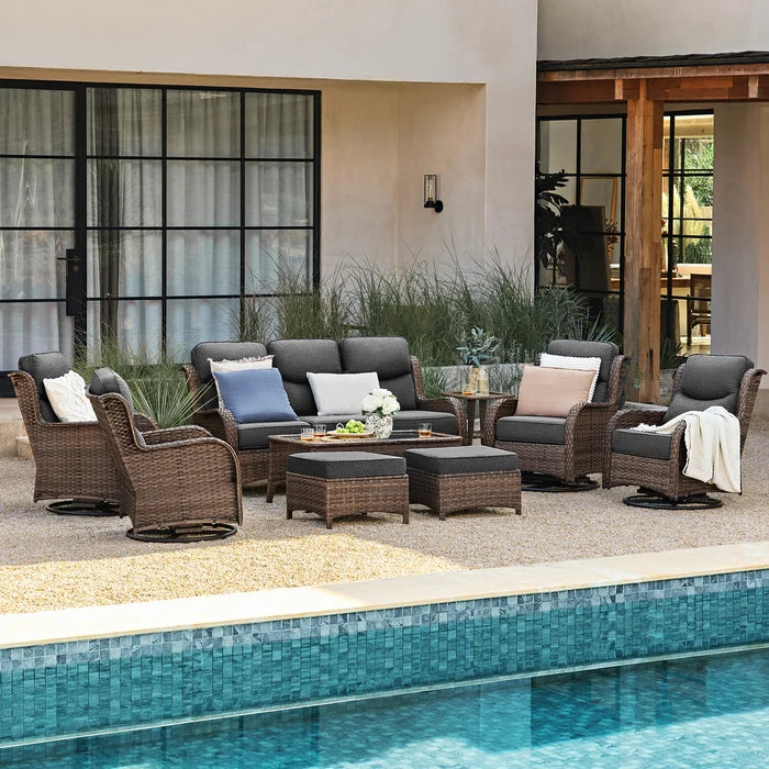 Hawthorne 9 Pieces All Weather Outdoor Wicker Sofa Set with Tables and Cushions for Backyard