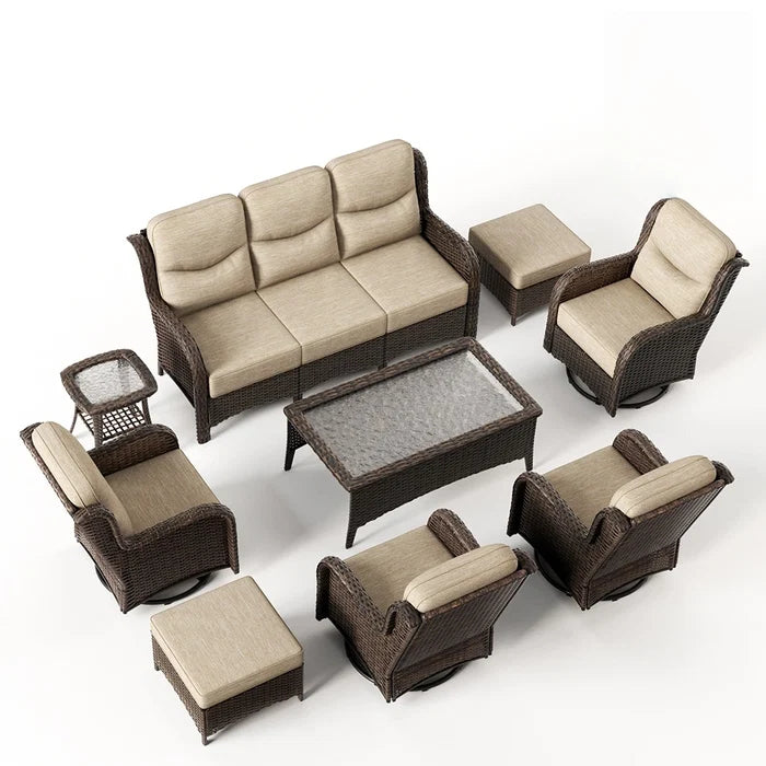 Hawthorne 9 Pieces All Weather Outdoor Wicker Sofa Set with Tables and Cushions for Backyard