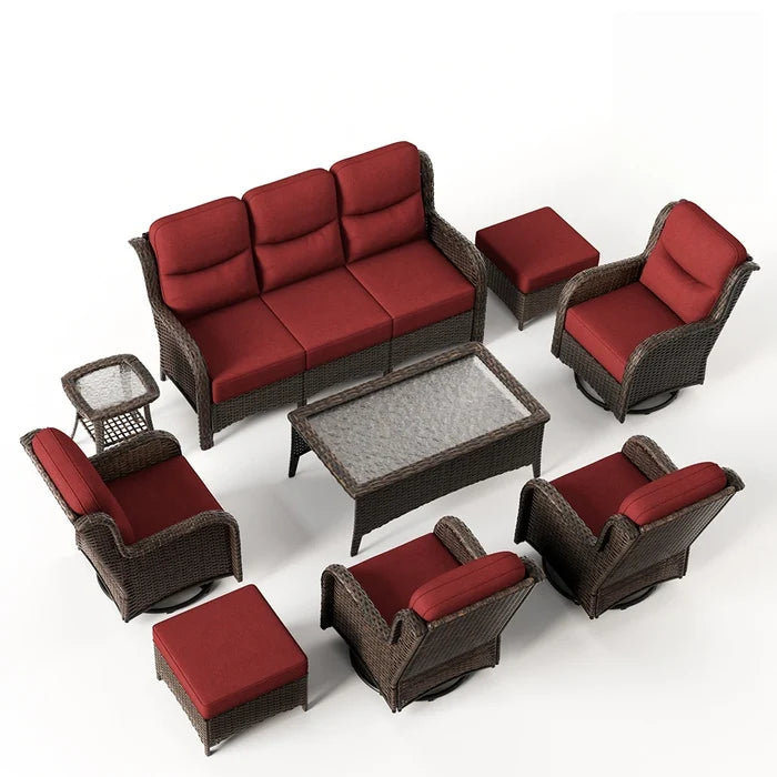 Hawthorne 9 Pieces All Weather Outdoor Wicker Sofa Set with Tables and Cushions for Backyard