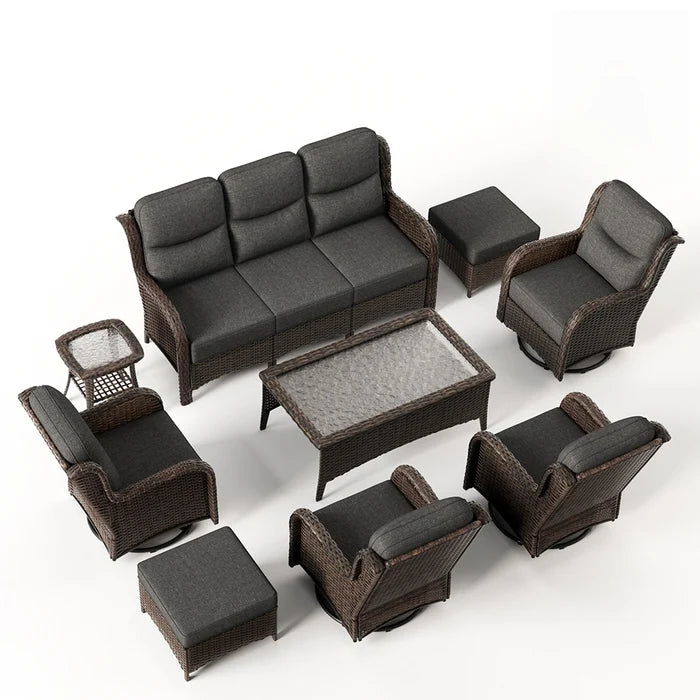 Hawthorne 9 Pieces All Weather Outdoor Wicker Sofa Set with Tables and Cushions for Backyard