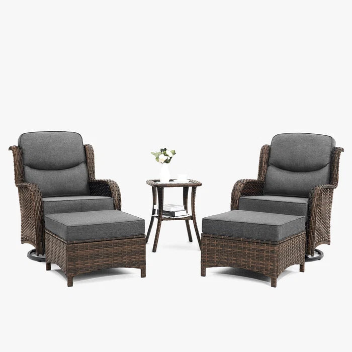 Hawthorne 5 Piece Outdoor Wicker Conversation Set With  Side Table & Ottomans For Balcony