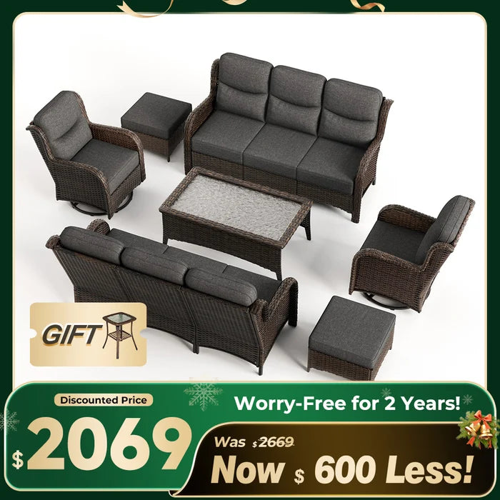 Hawthorne 7 Pieces Outdoor Wicker Sofas & Chairs Set With Ergonomic backrest Design & Comfort Cushions