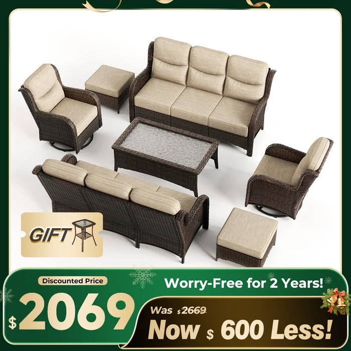 Hawthorne 7 Pieces Outdoor Wicker Sofas & Chairs Set With Ergonomic backrest Design & Comfort Cushions